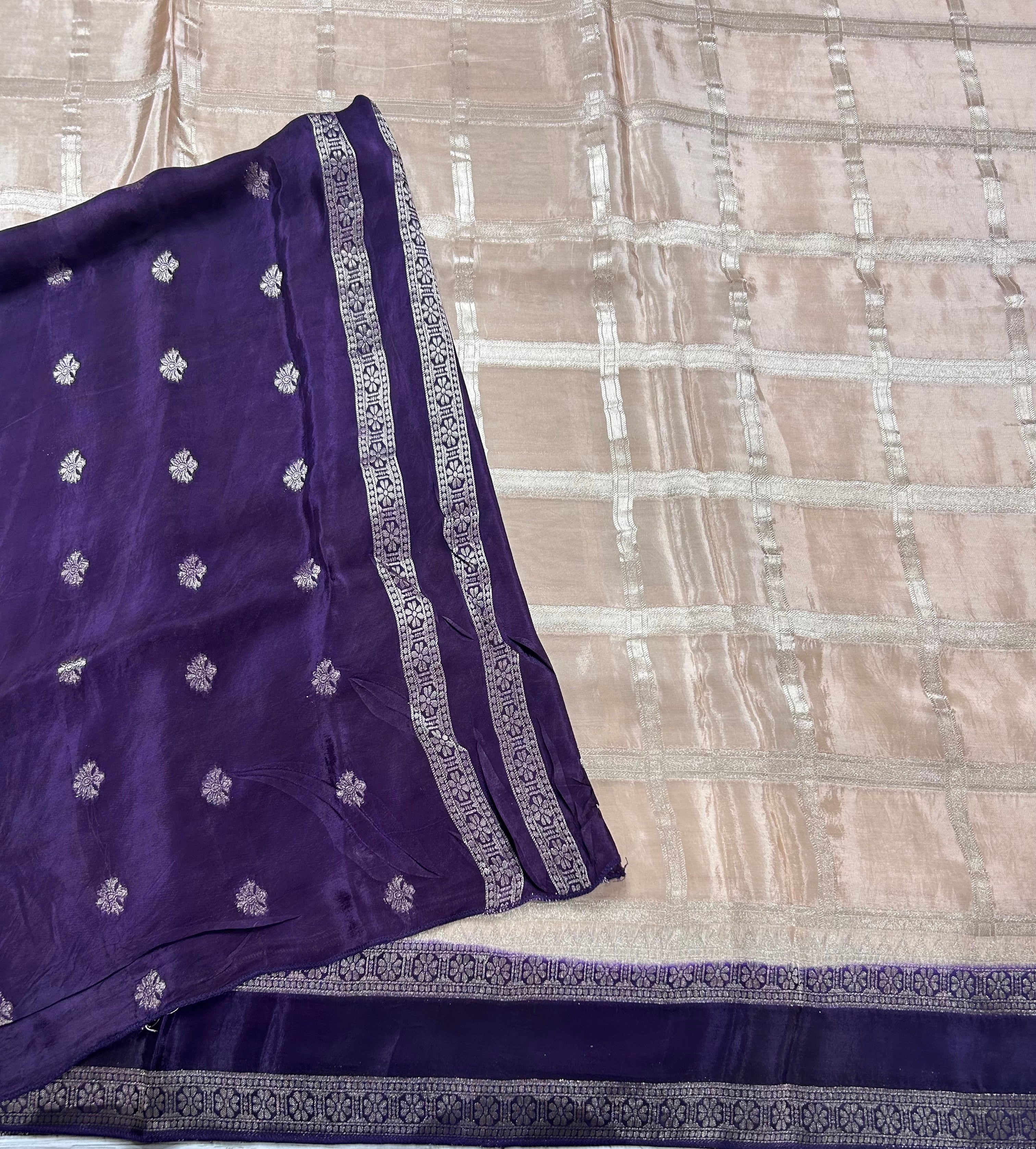 Cream checks n bentex border semi crepe 106 saree