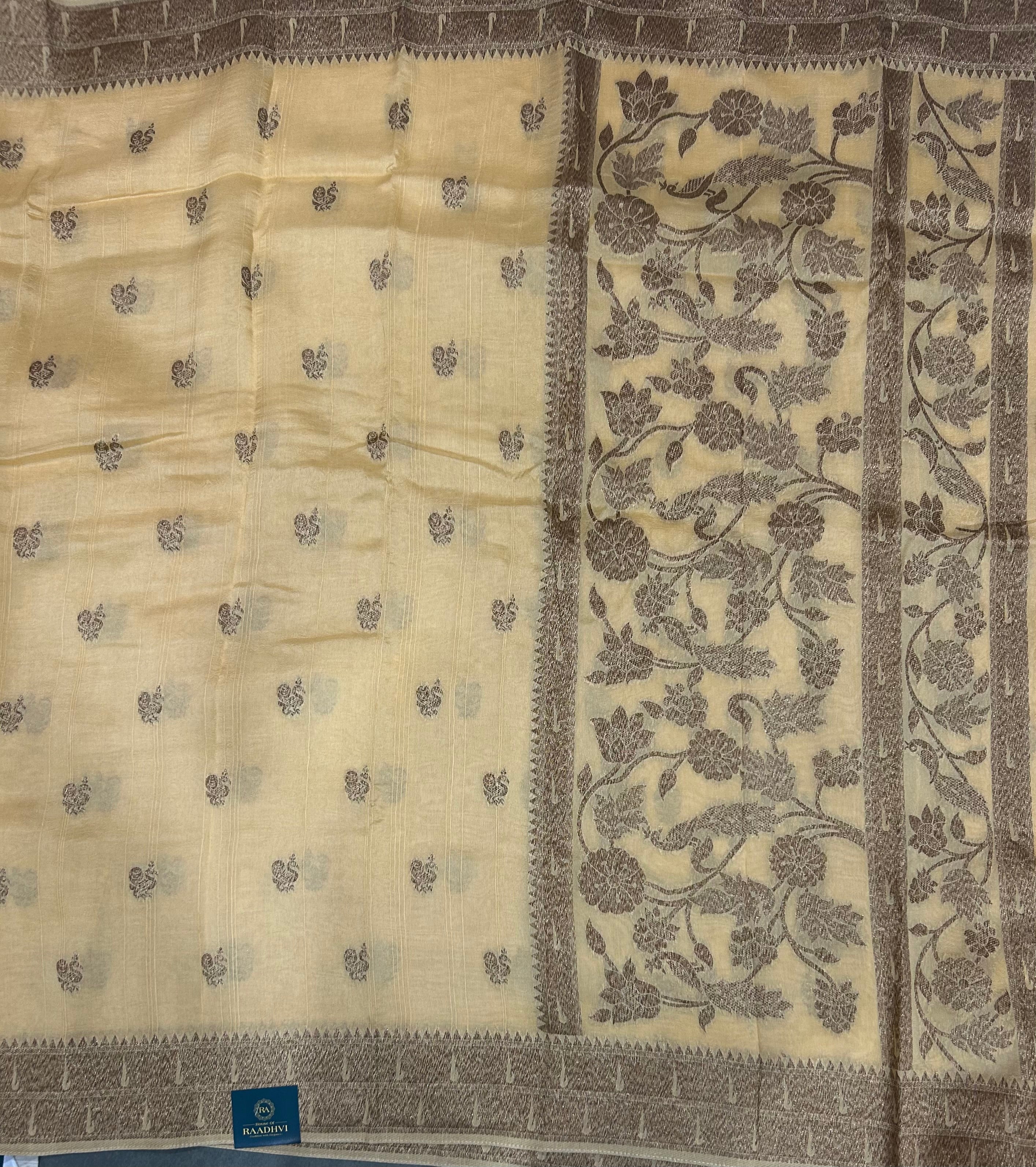 Cream small Butta tussar georgette-102 saree