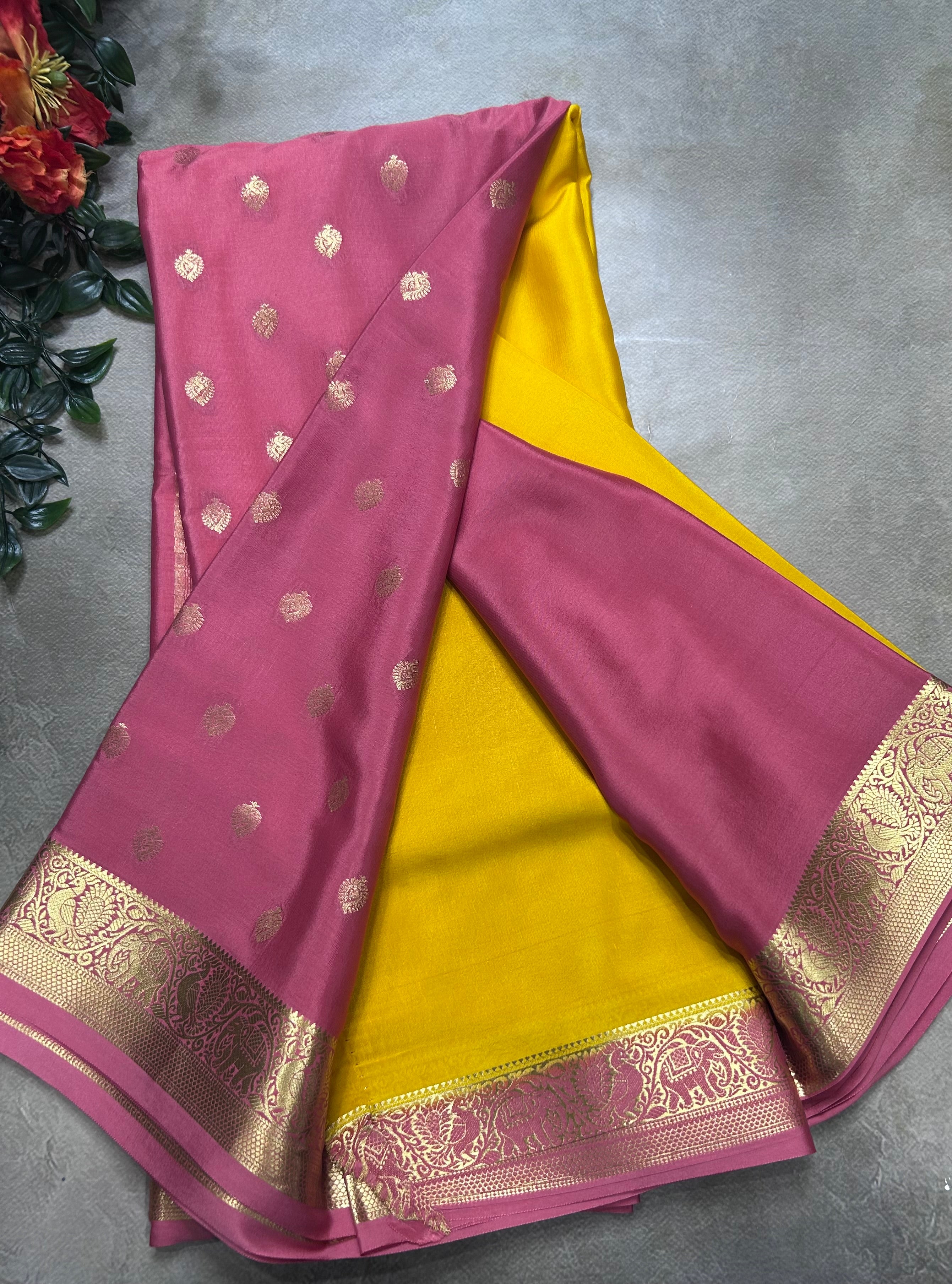 Yellow partly pallu pure mysore silk saree(YMS106)