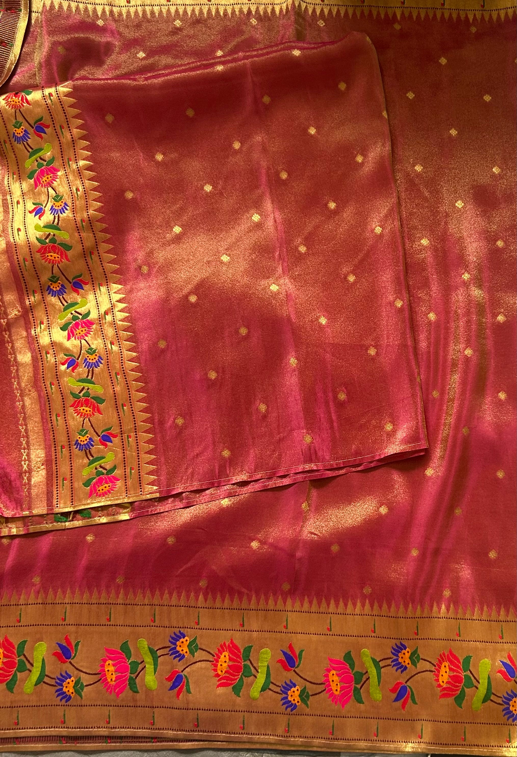 Pink small Butta tissue Paithani border 104 saree