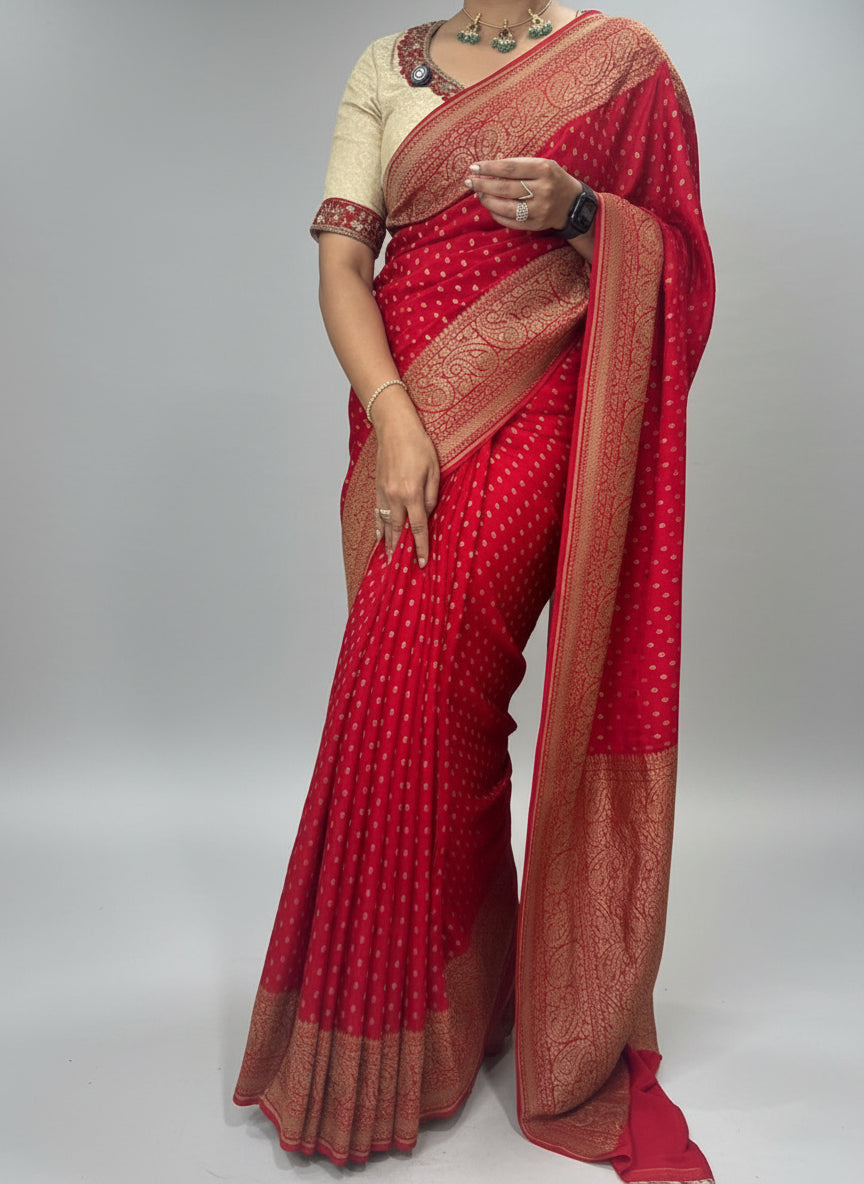 Red pure benarasi crepe-12 silk saree