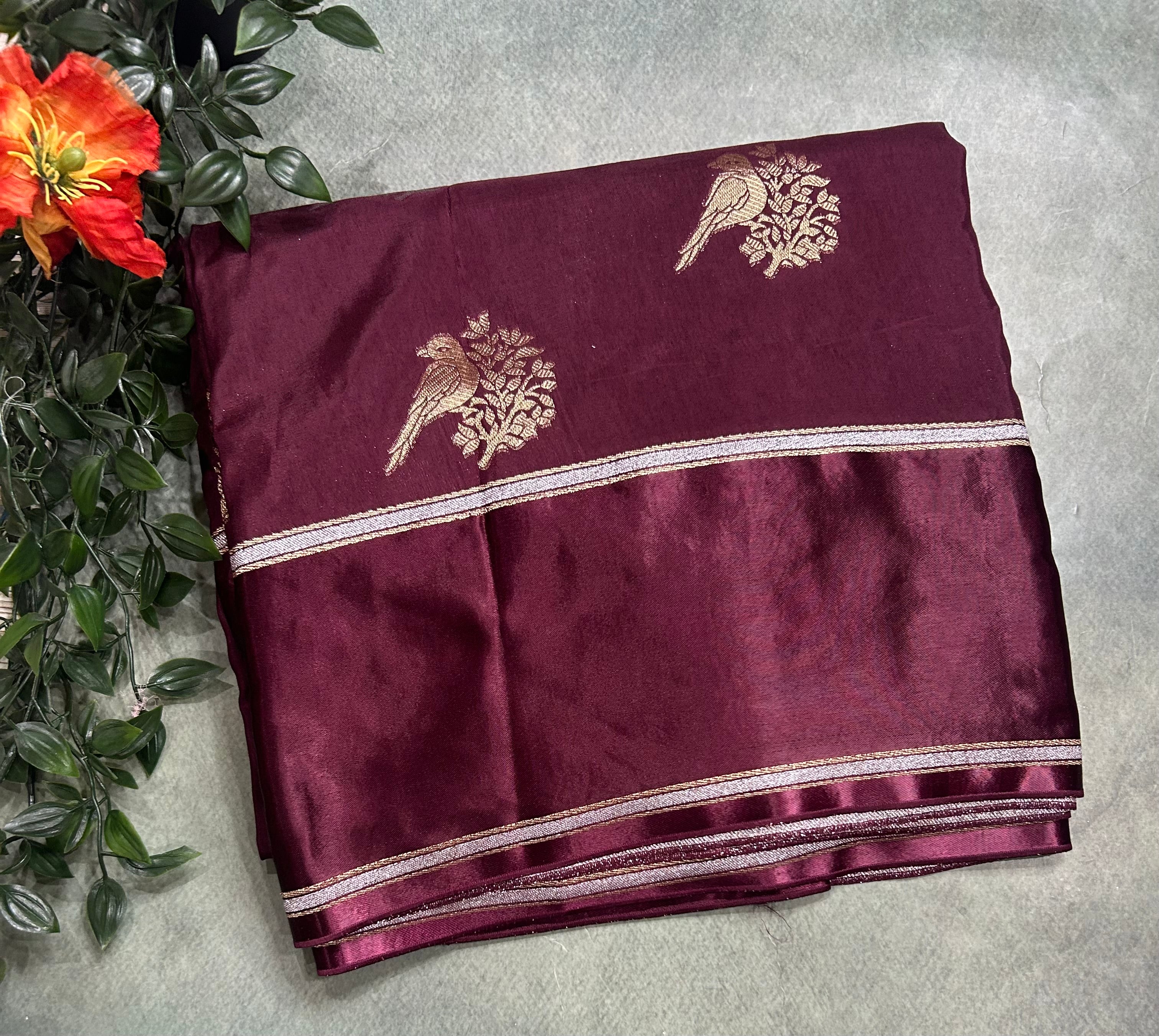 Light brown satin border dola crepe 105 saree