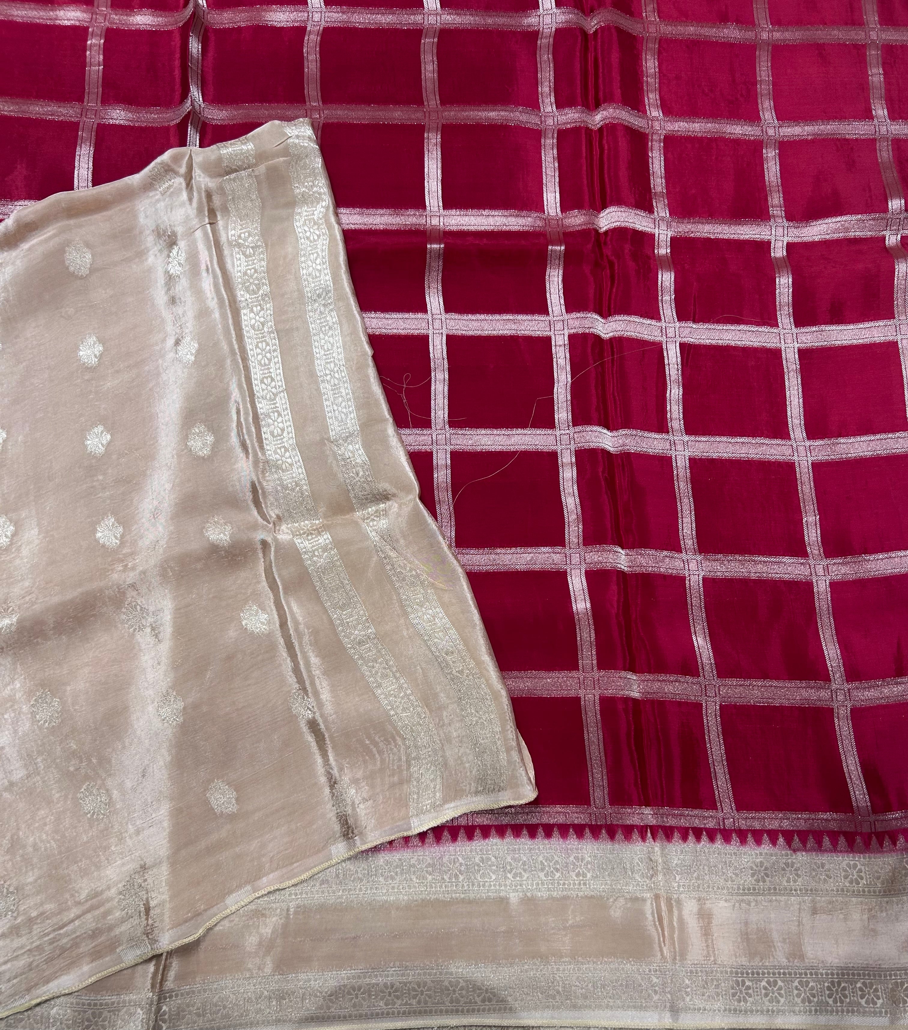 Red checks n bentex border semi crepe 106 saree