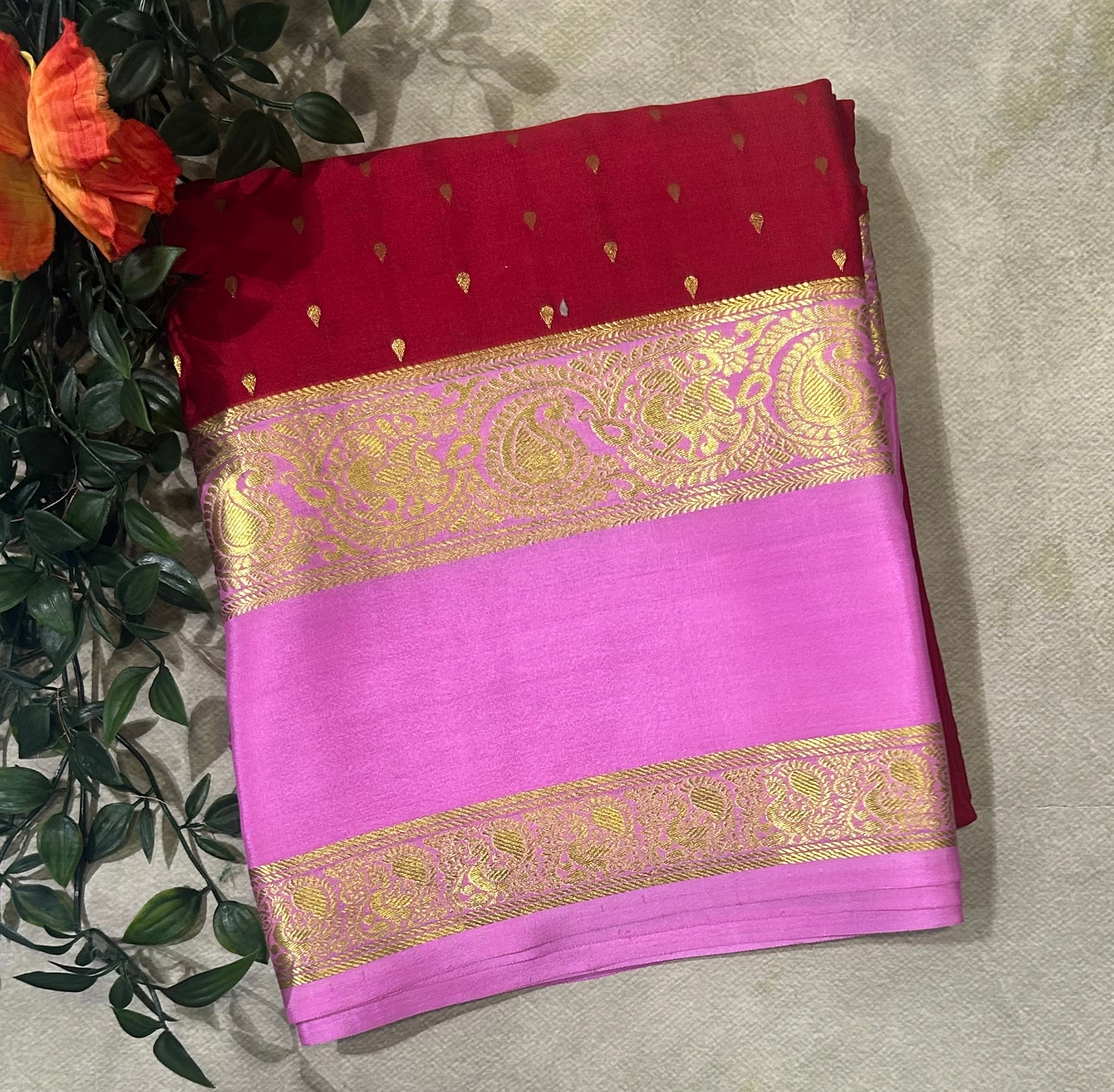 Red bentex border pure Mysore silk 105 saree