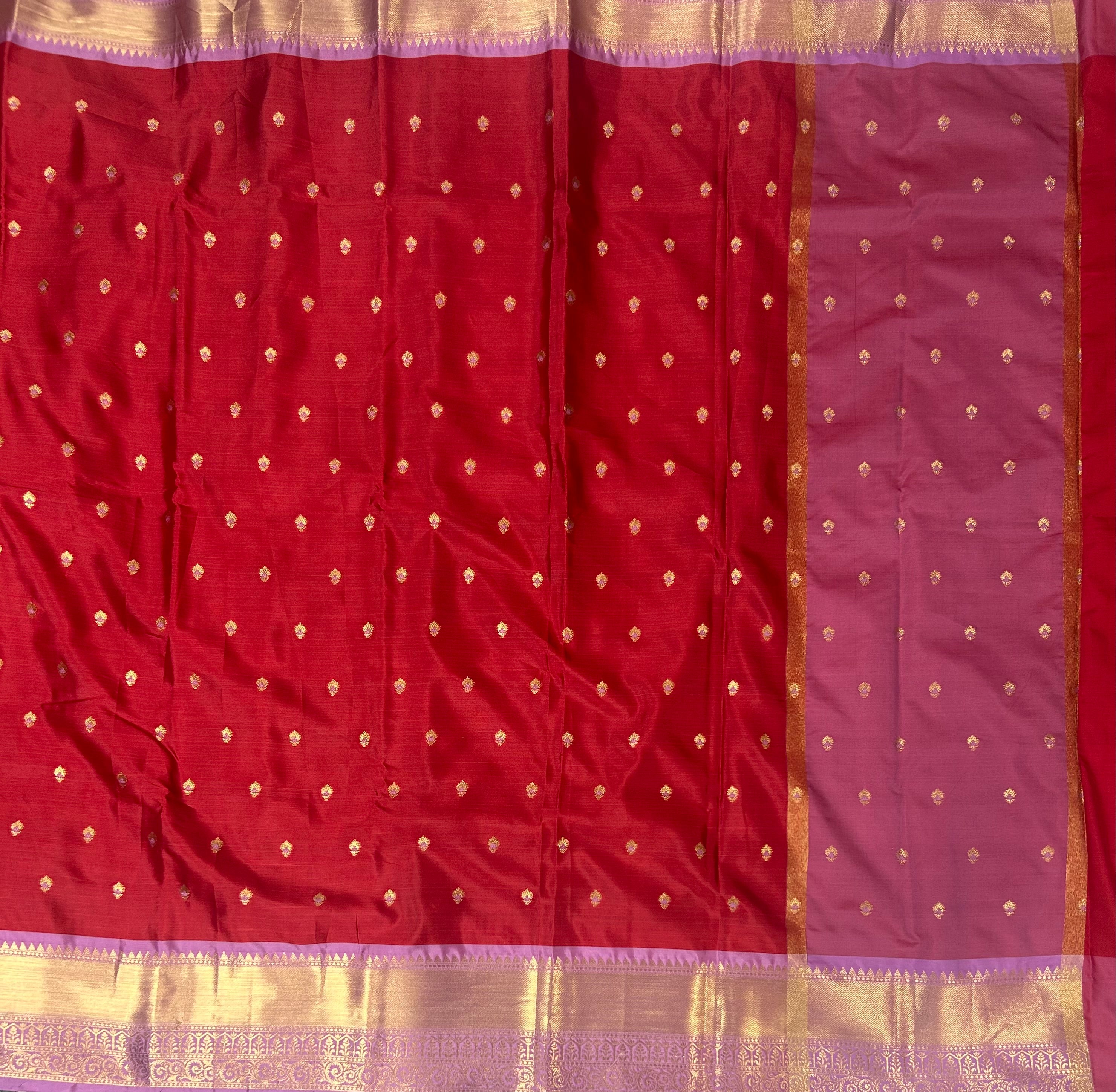 Red n light pink small semi Kanchi-12 saree