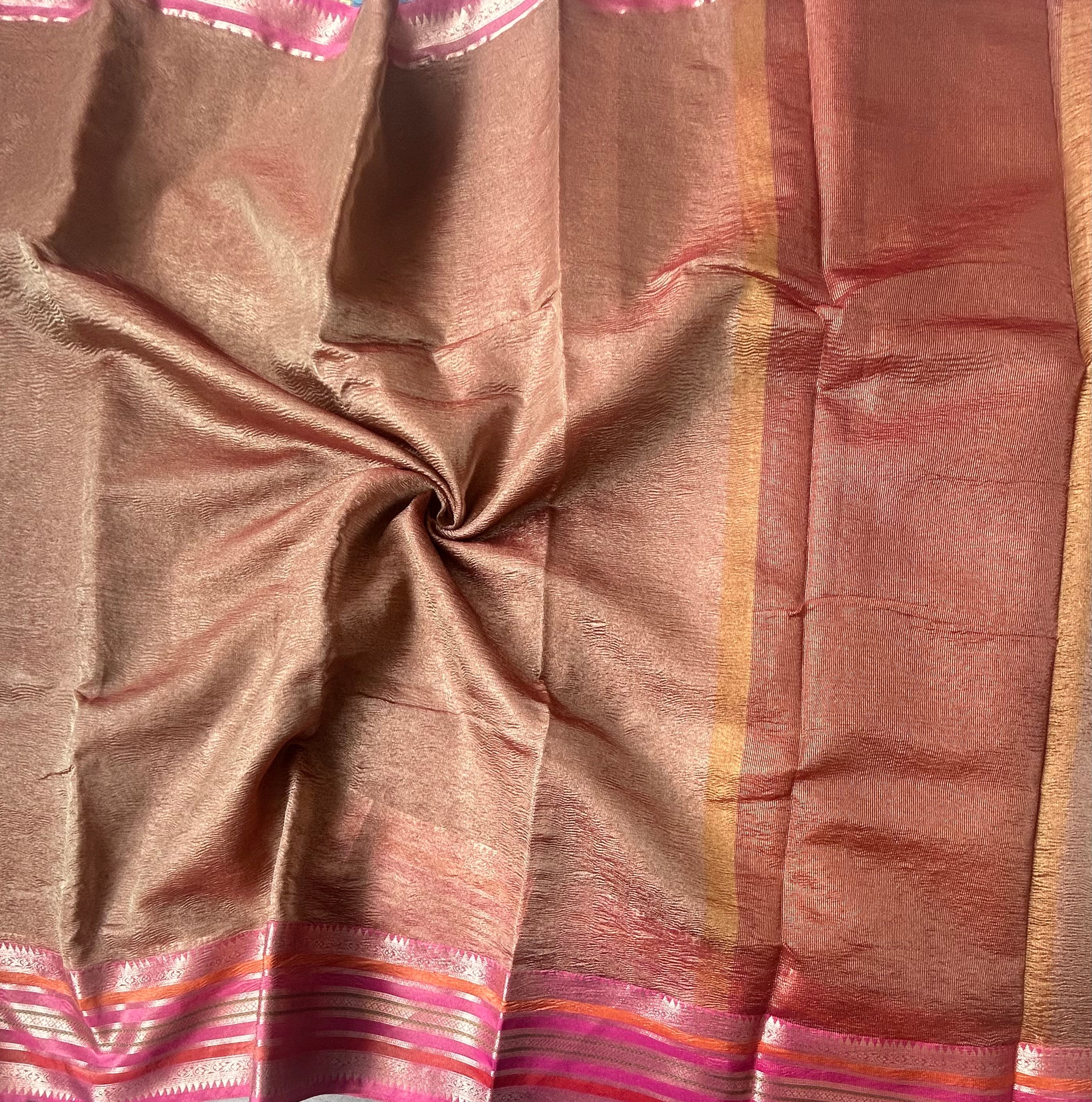 Copper contrast border semi tissue saree