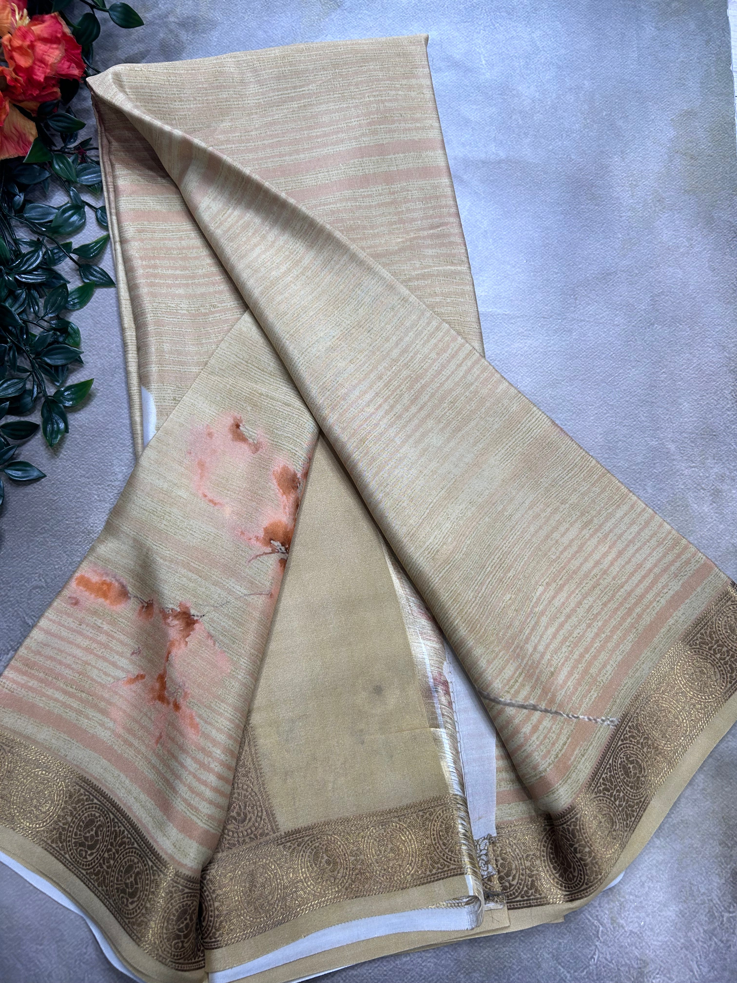 Beige digital print pure mysore silk saree(DMS106)
