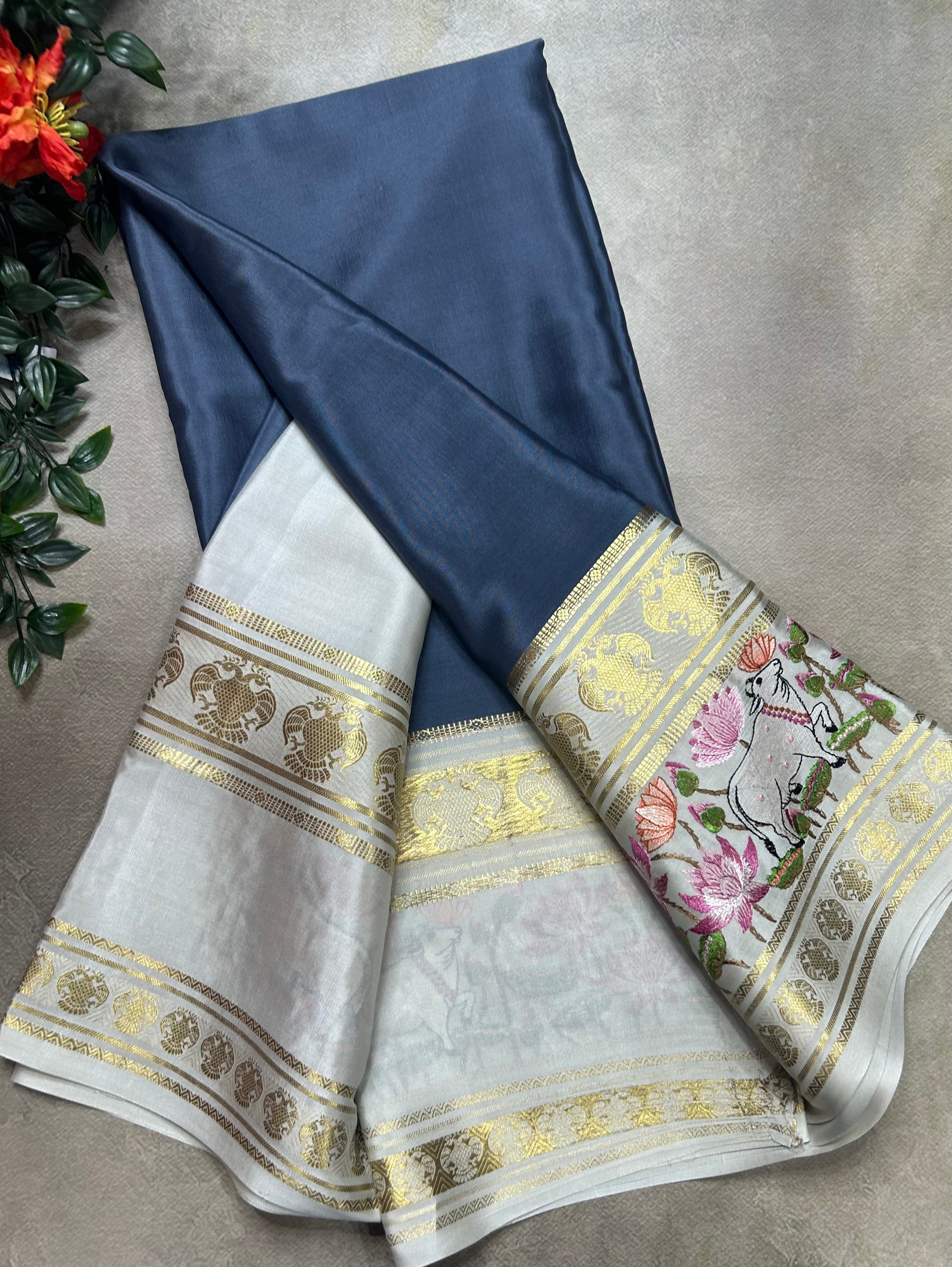 3D embroidery pure mysore silk-105 saree