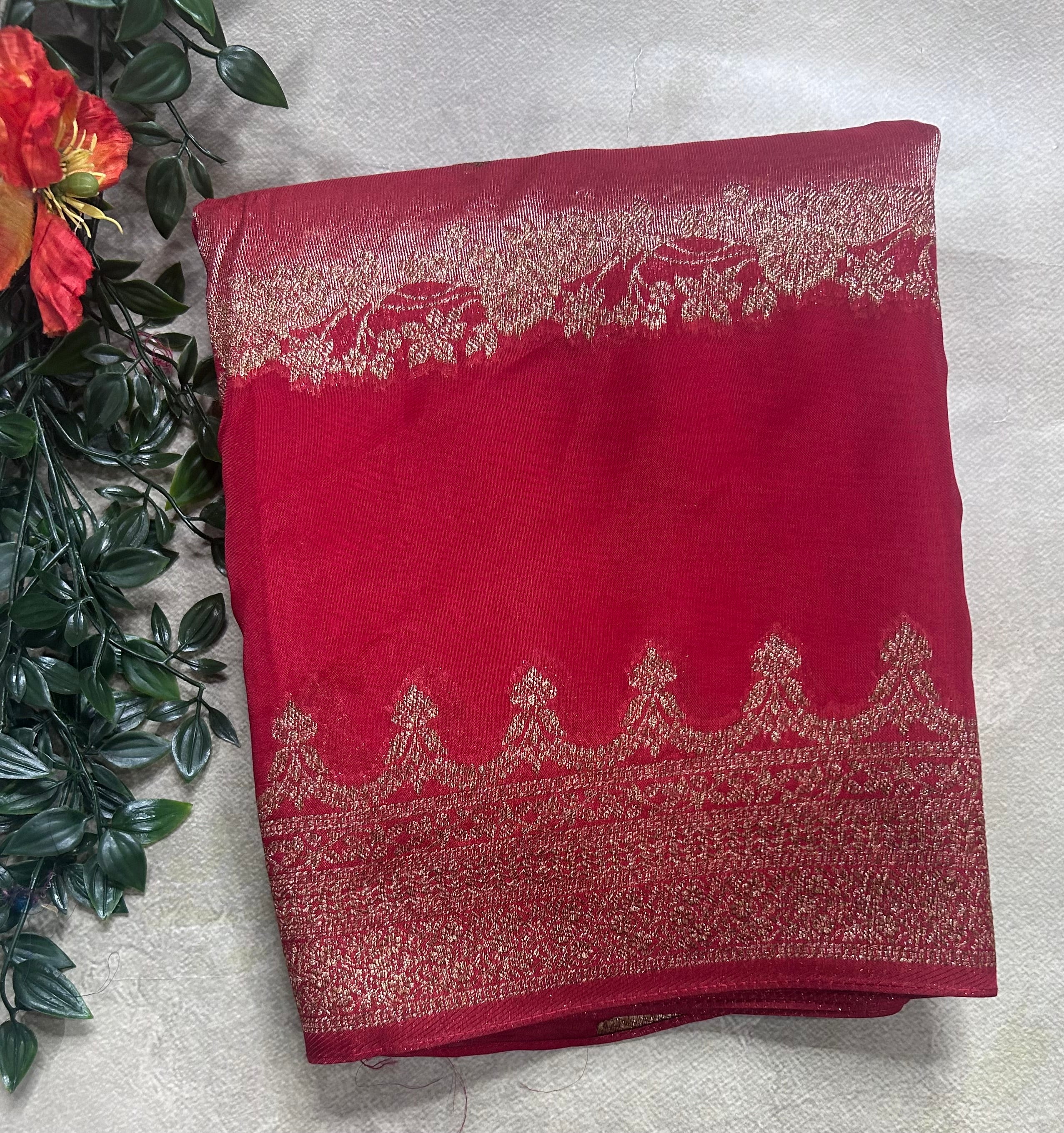 Red brocade tussar crepe georgette 106 silk saree