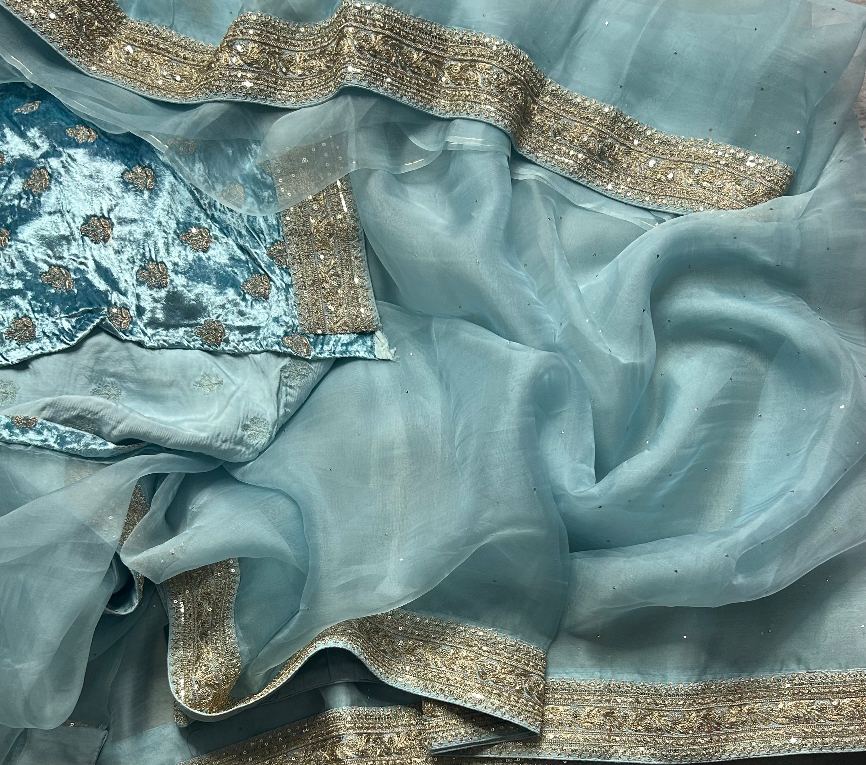 Pastel blue sabyasachi tissue saree