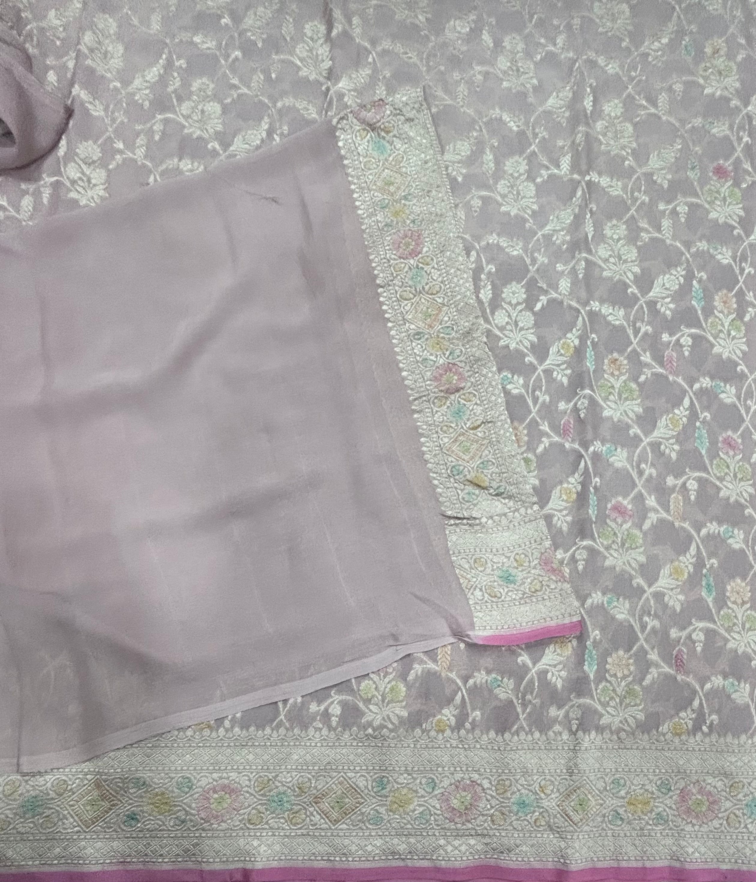 Peach brocade Jaal pattern pure georgette-106 saree