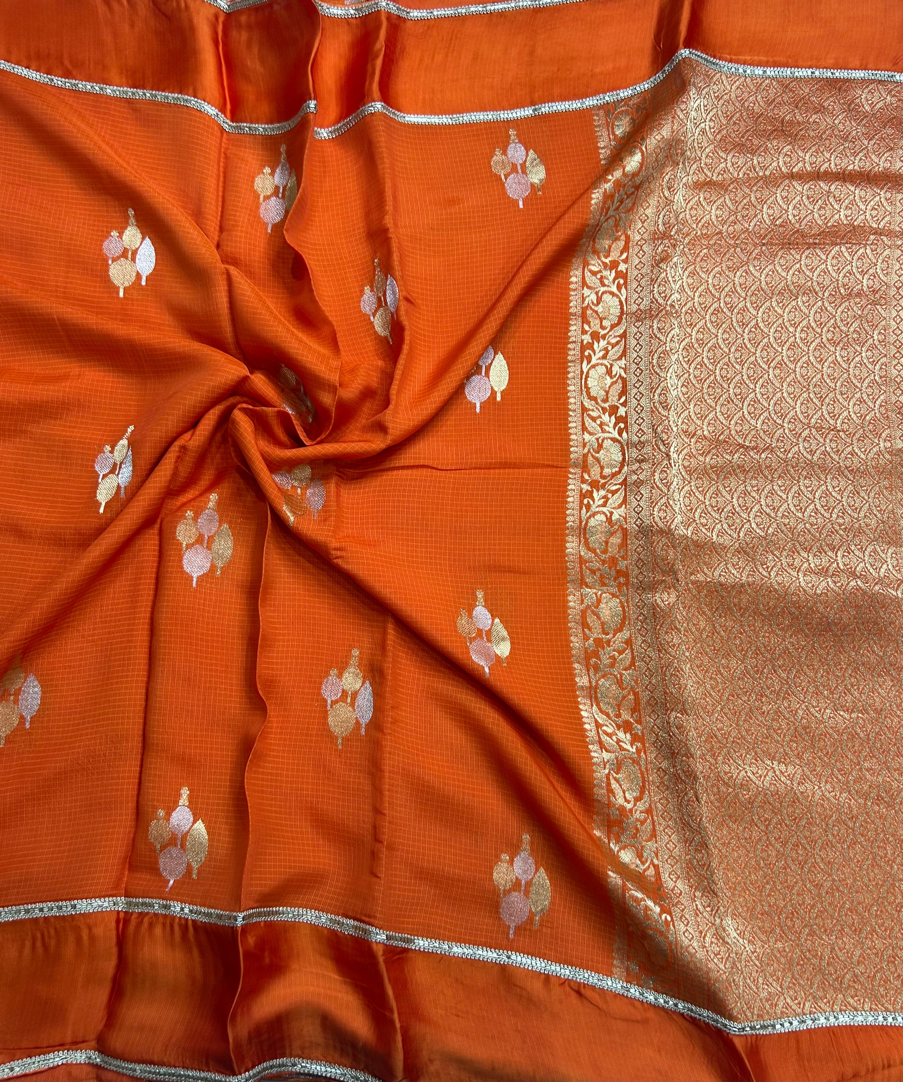 Orange bentex border  Kota crepe 105 saree