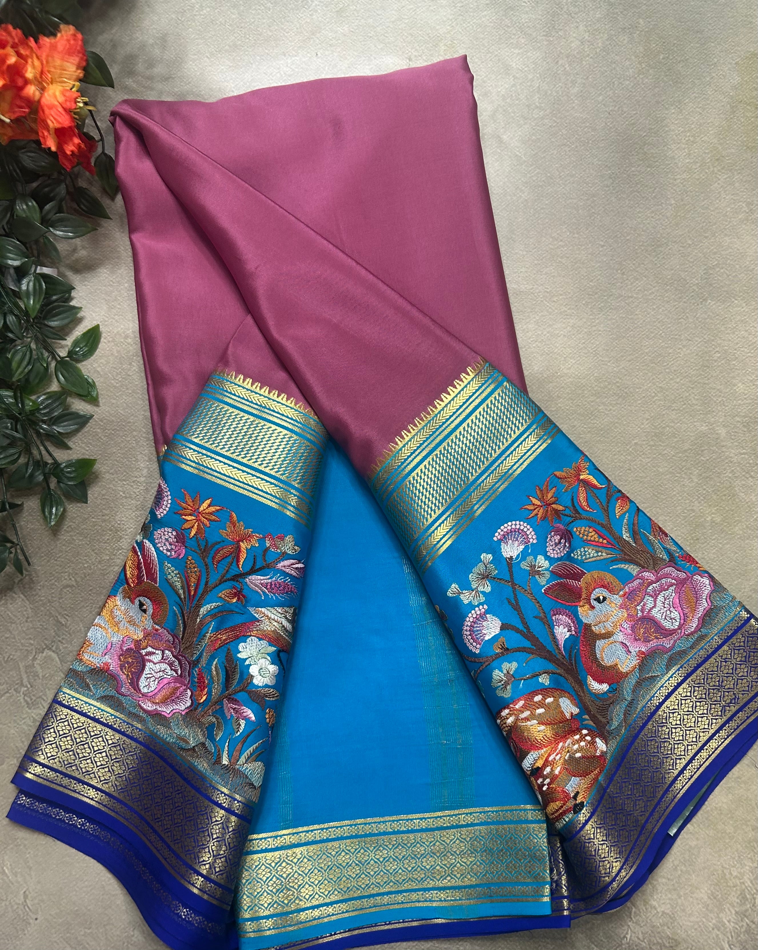 3D embroidery pure mysore silk-105 saree