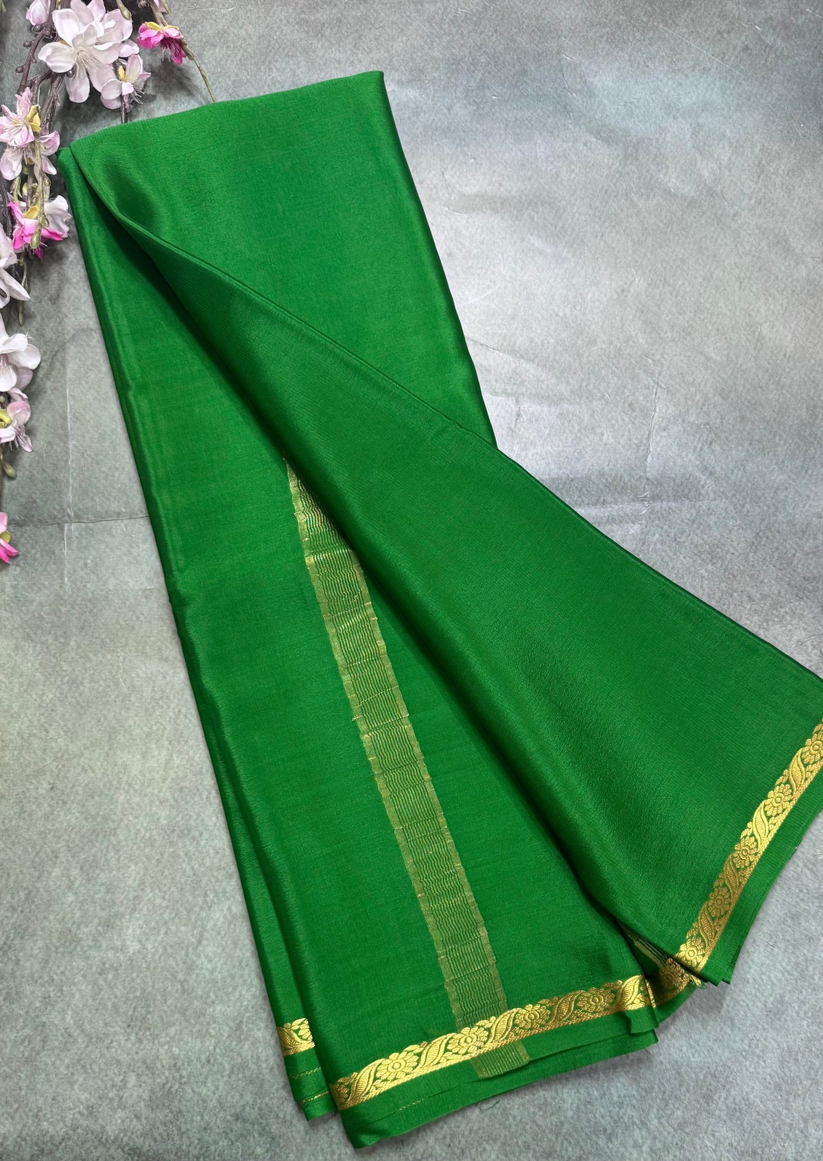 Green one inch border pure Mysore silk saree