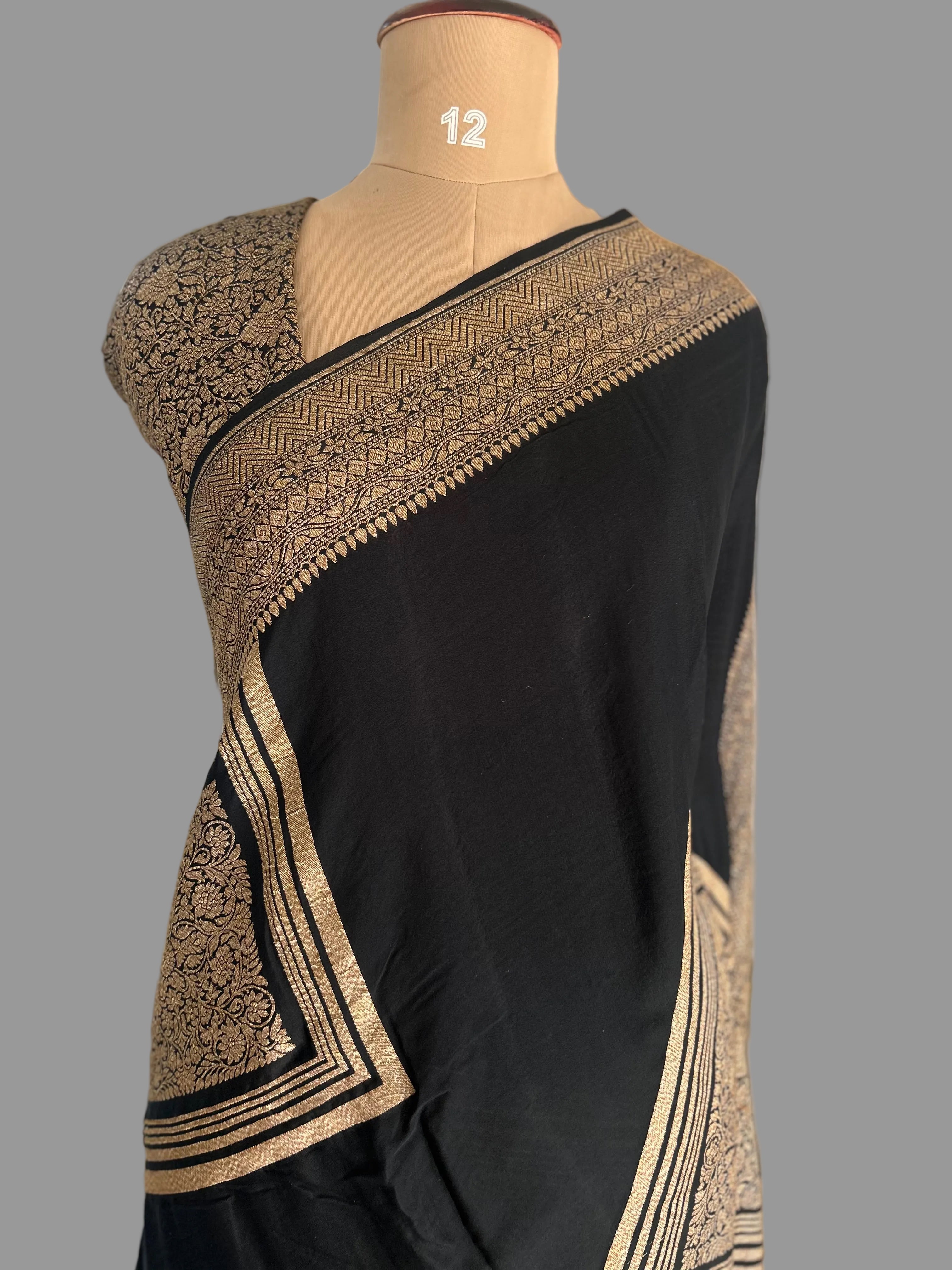 Black abstract butta pure benarasi crepe 105 saree