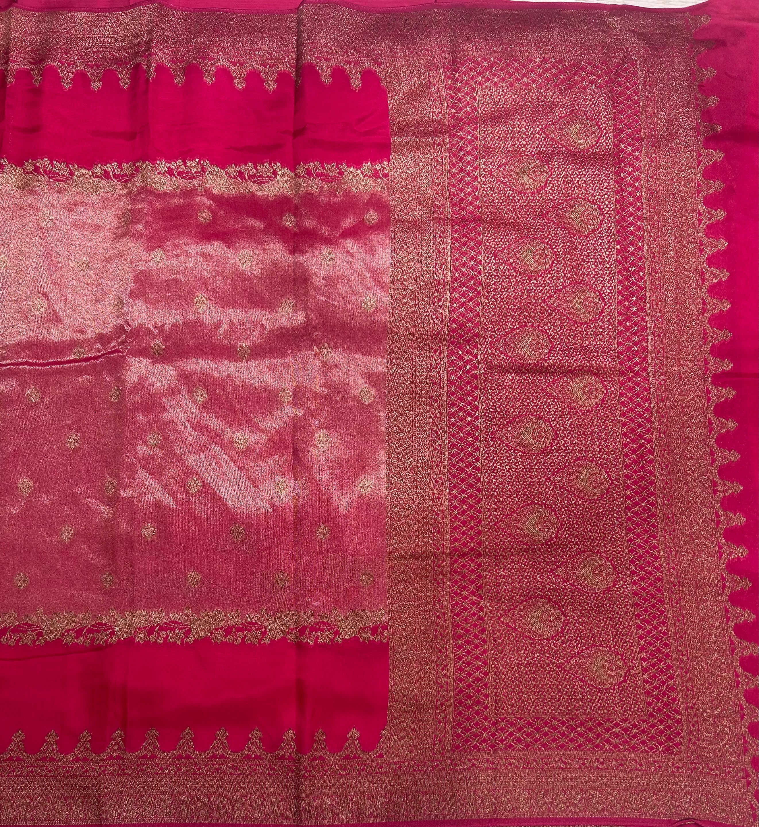 Pink brocade tussar crepe georgette silk saree