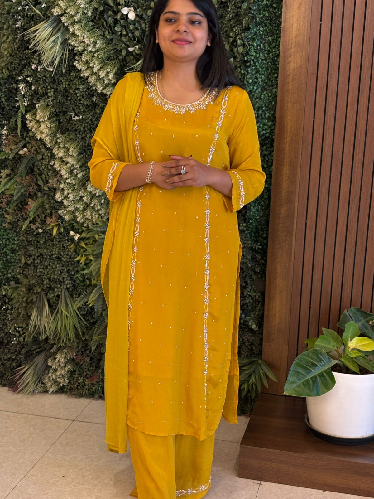 Yellow Designer Handwork Sharara party Kurtha set