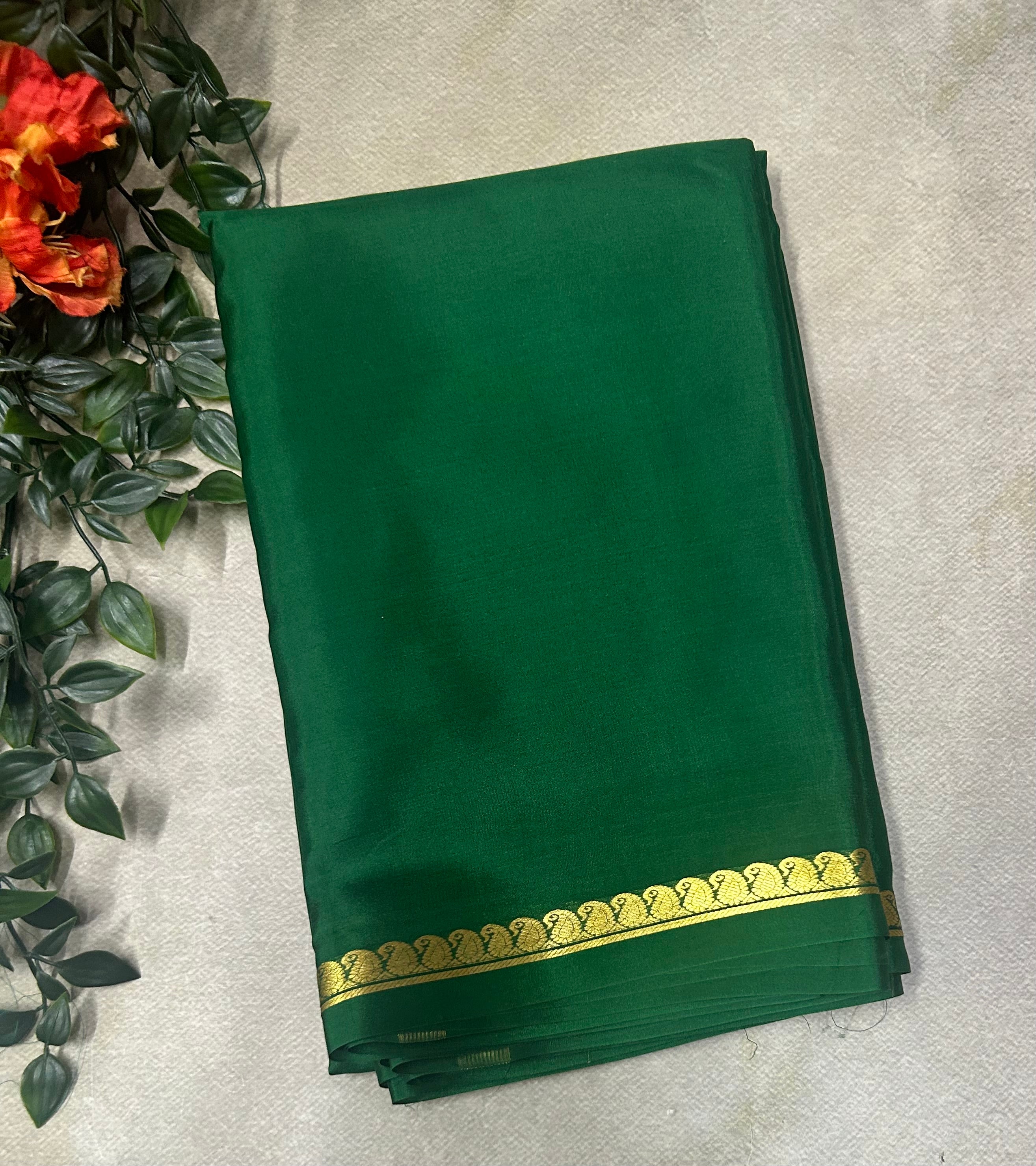 Green small border pure Mysore silk saree