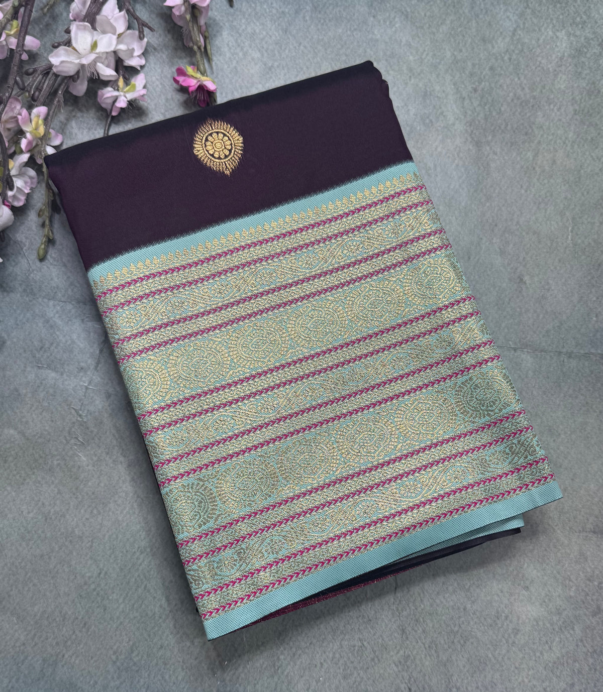 Dark brown Kanchi Border Semi Soft Silk Saree 110