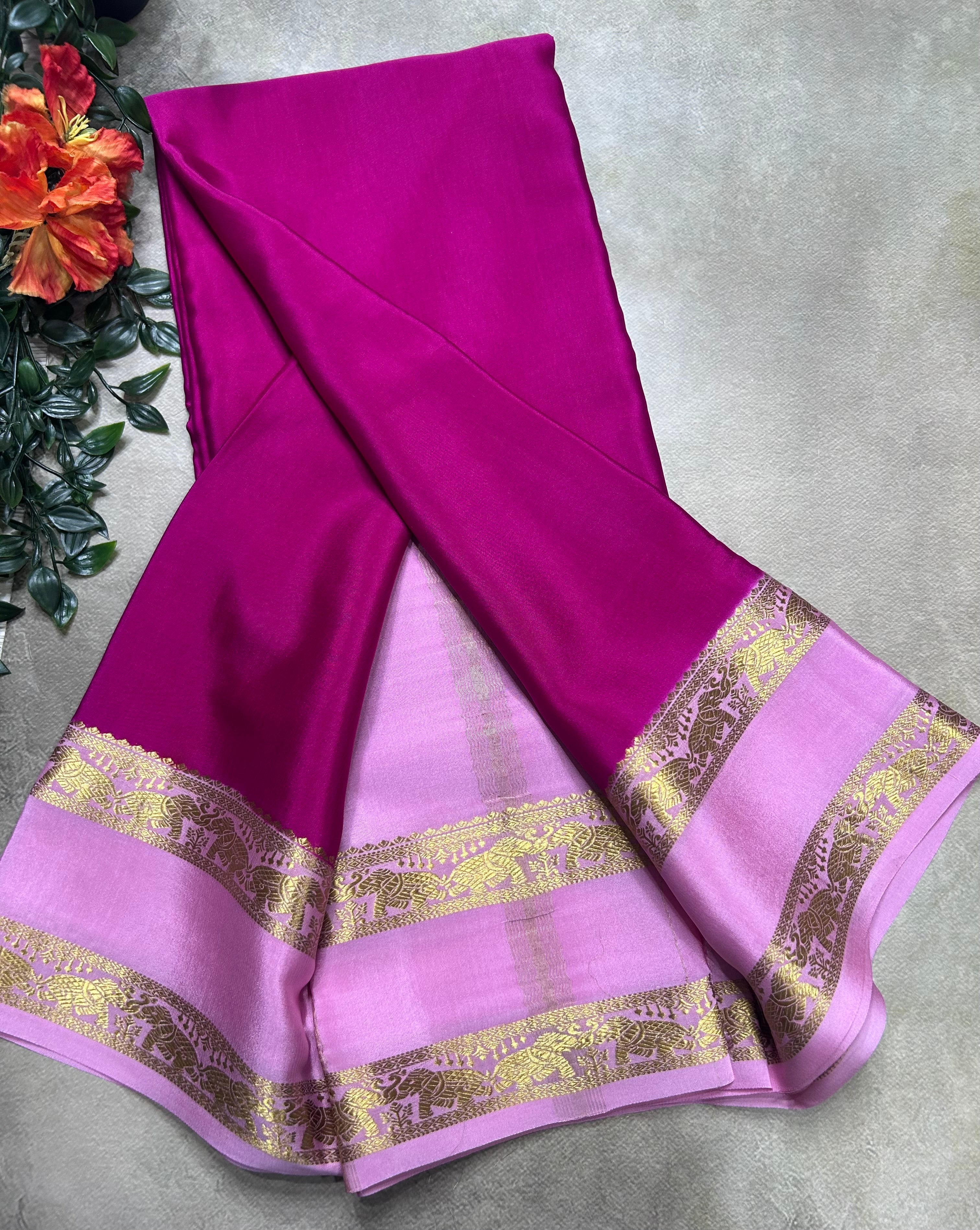 Pink bentex border pure mysore silk saree(MSC106)