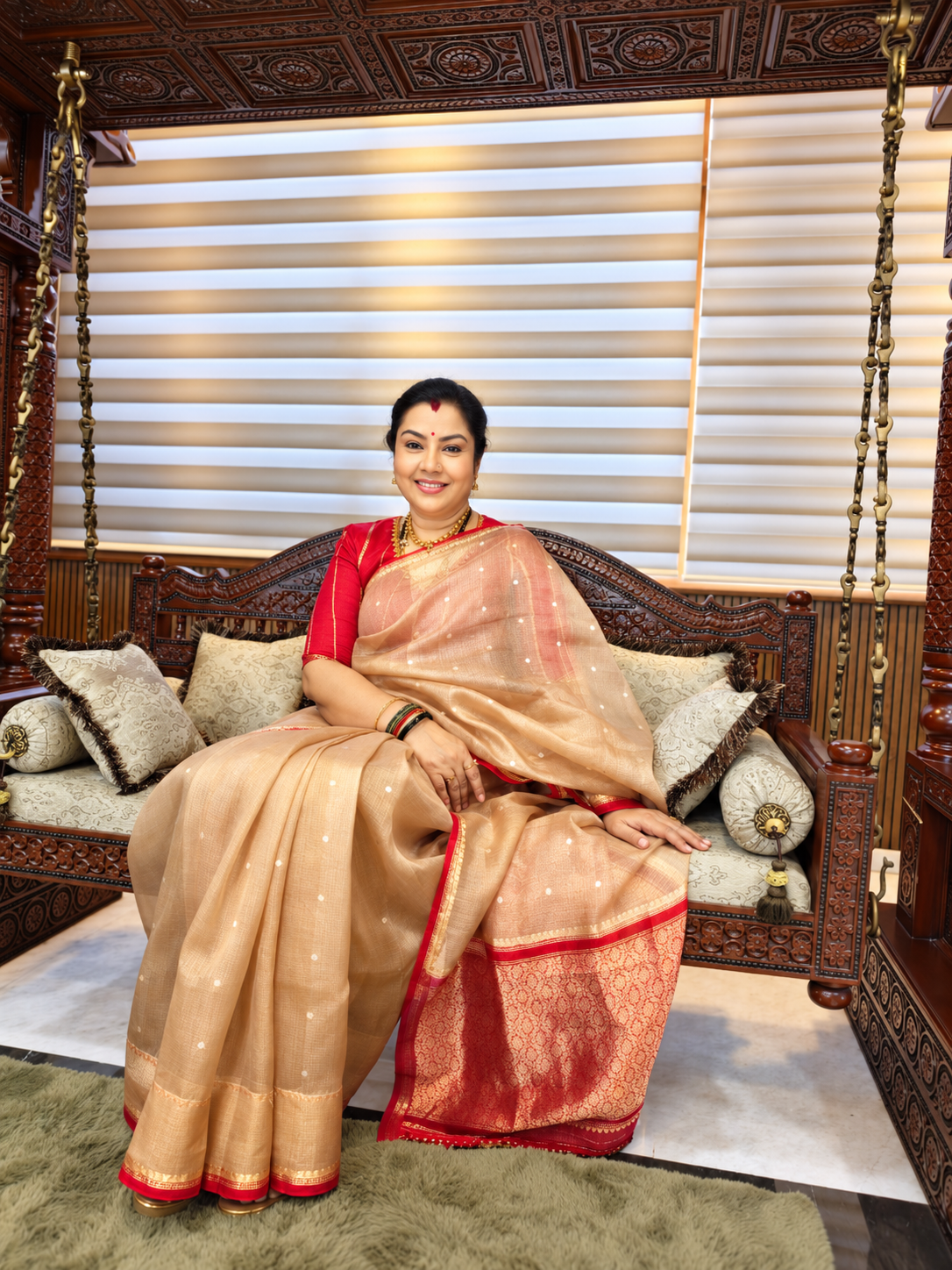 Gold Red Pure Kora Organza Saree 109- Tara