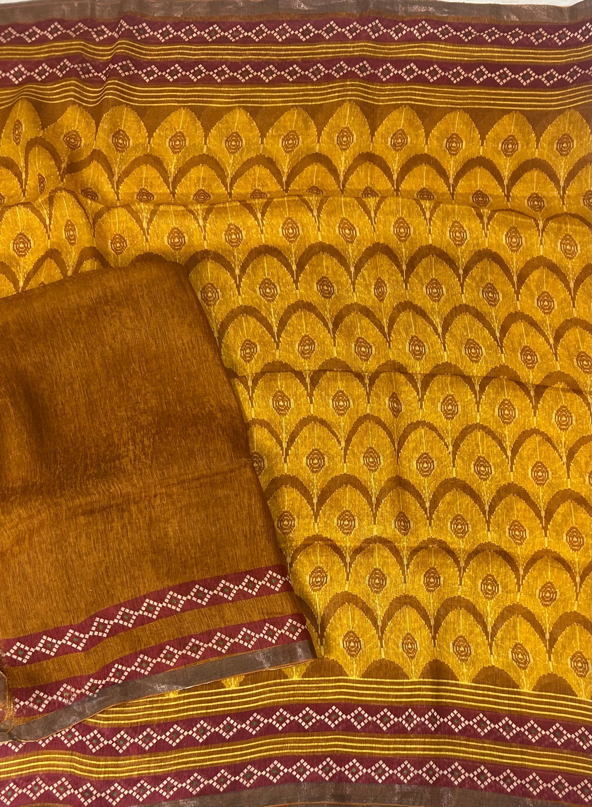 Mustard yellow pure linen saree