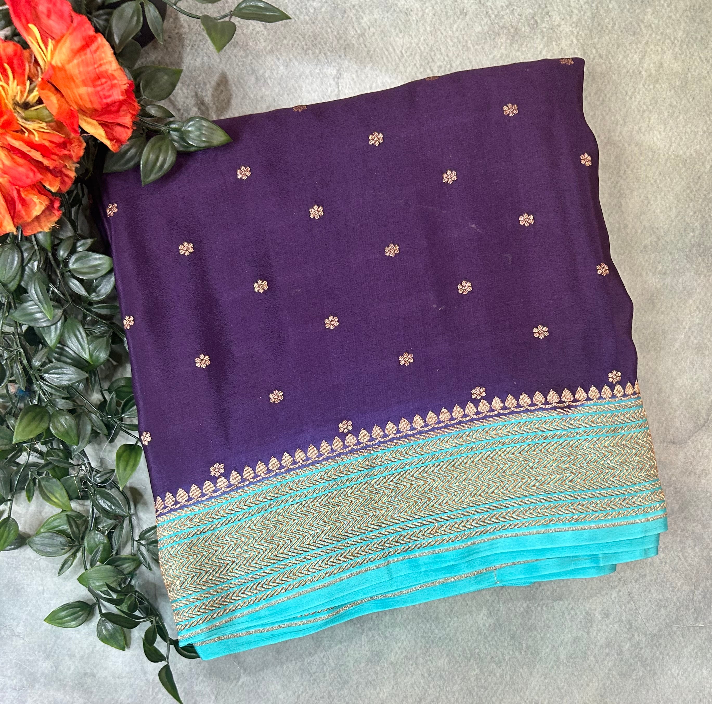 Purple small Butta pure Benarasi crepe 104 saree