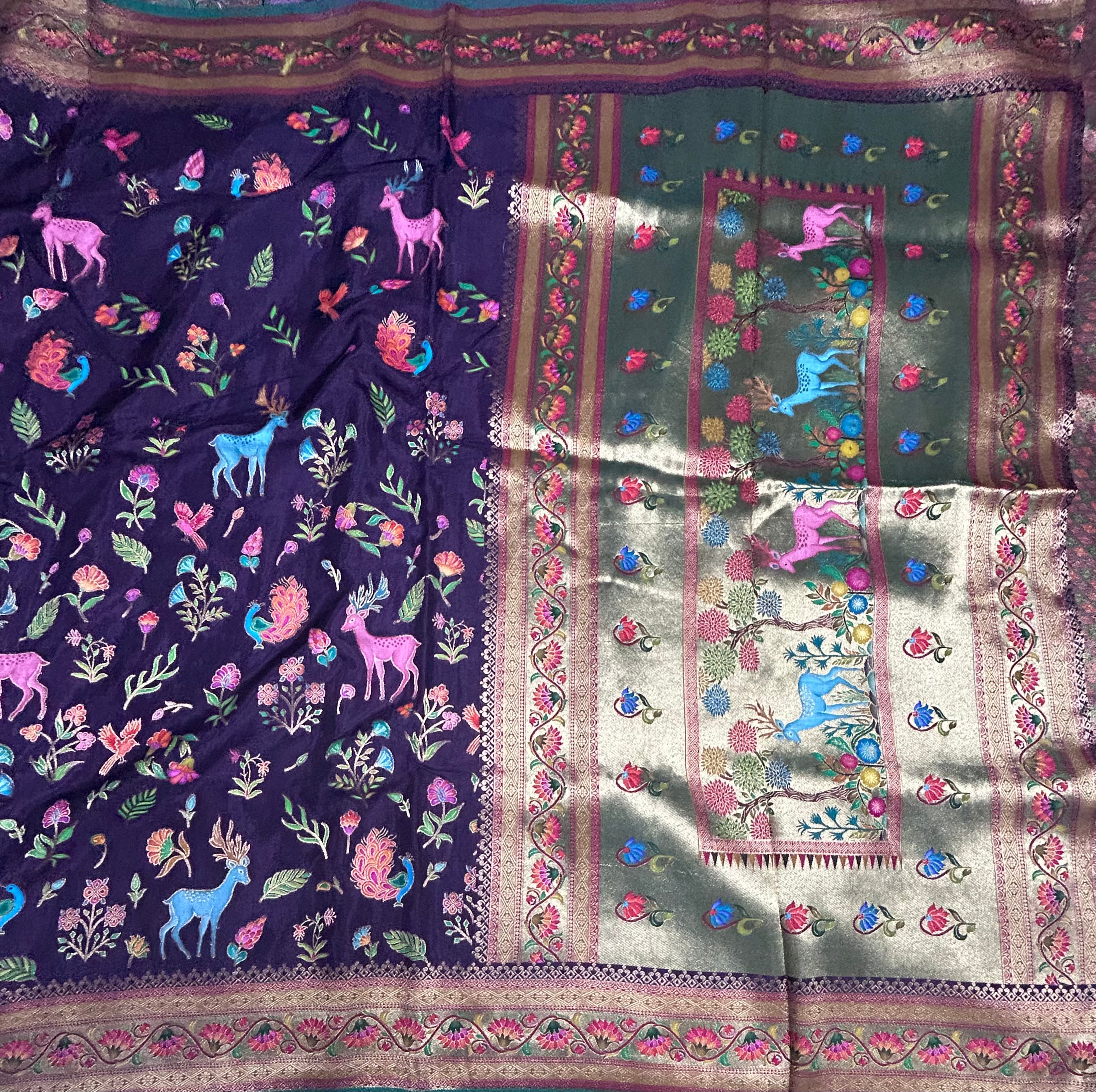 Dark purple pashmina satin silk crepe 106 saree