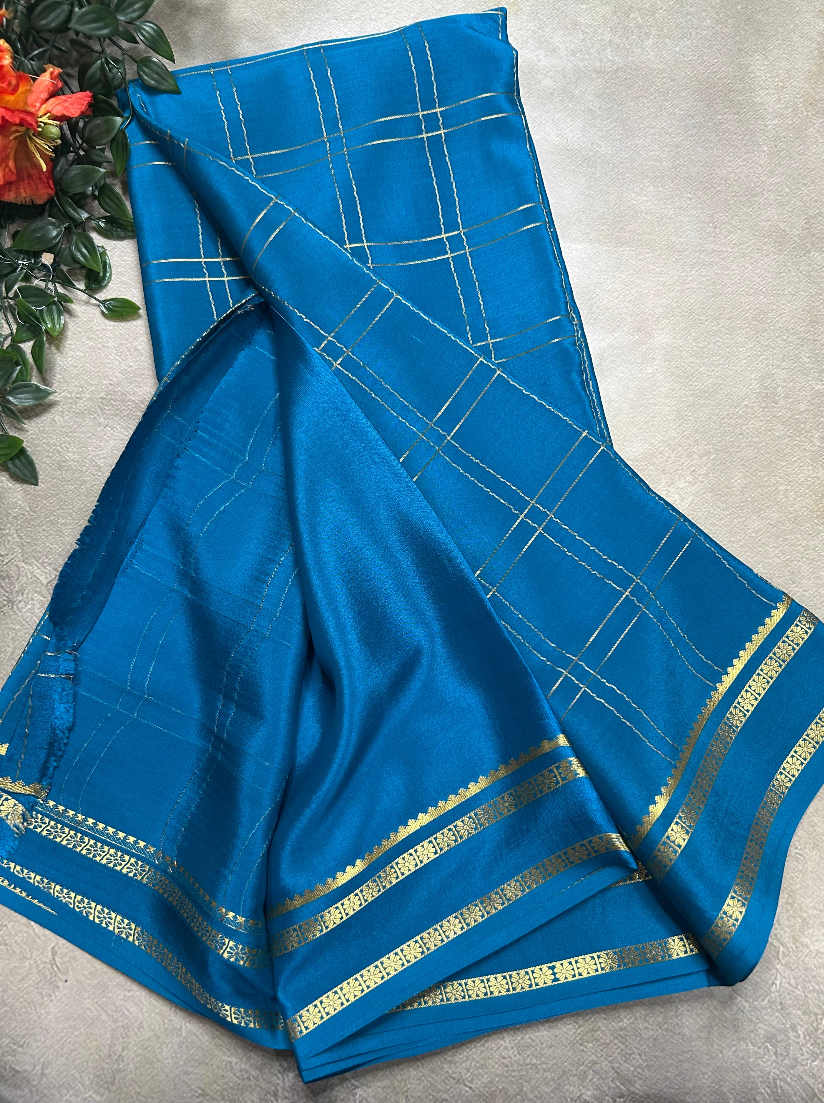 Rama green big checks n Bentex border pure Mysore silk 106 saree