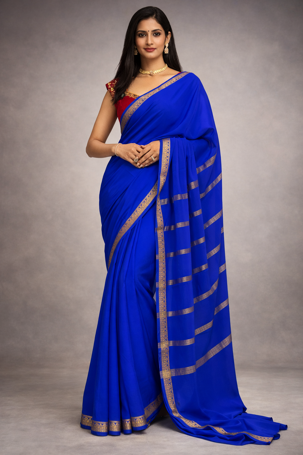 Royal blue pure mysore silk-140GSM saree