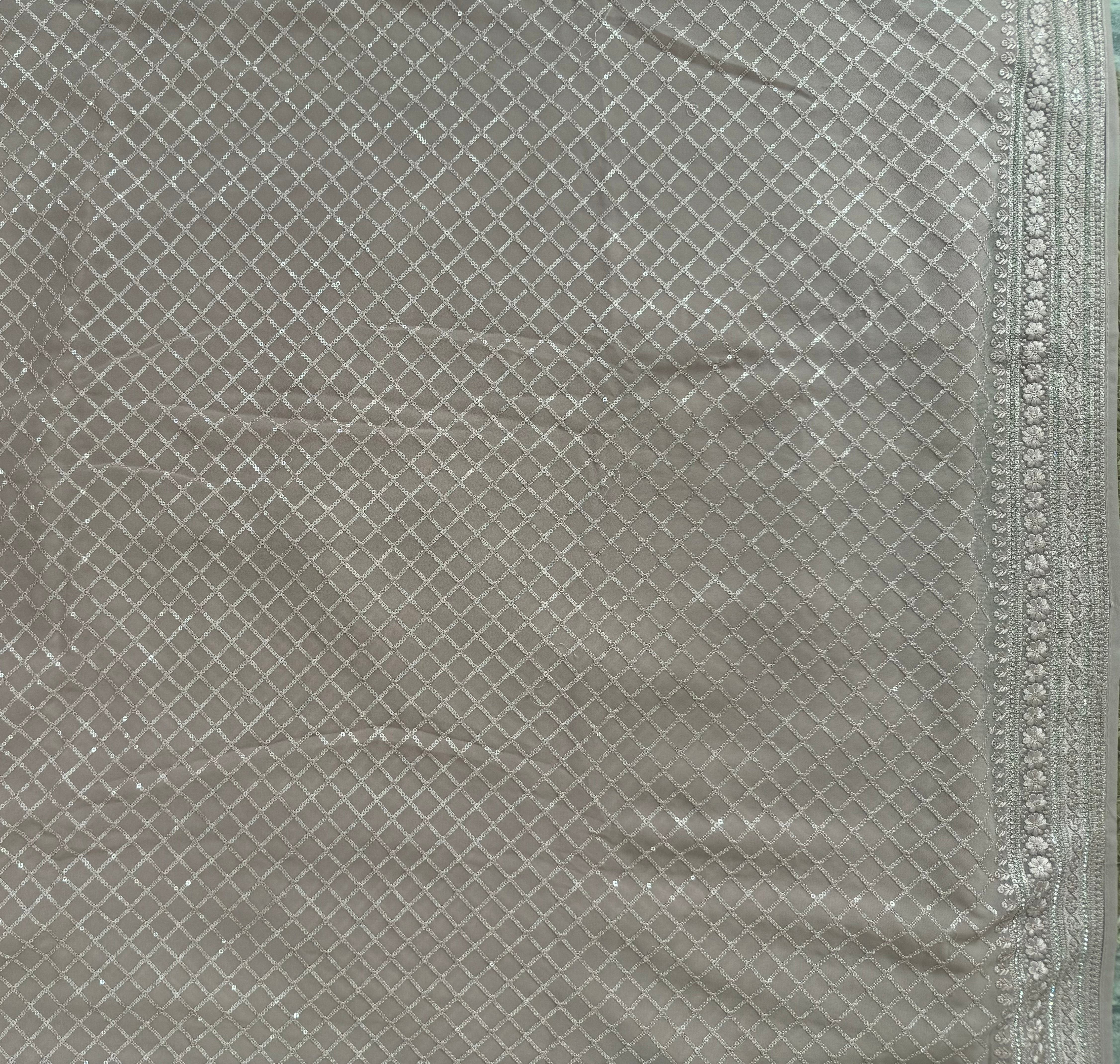 Pink sequins chickankari georgette saree