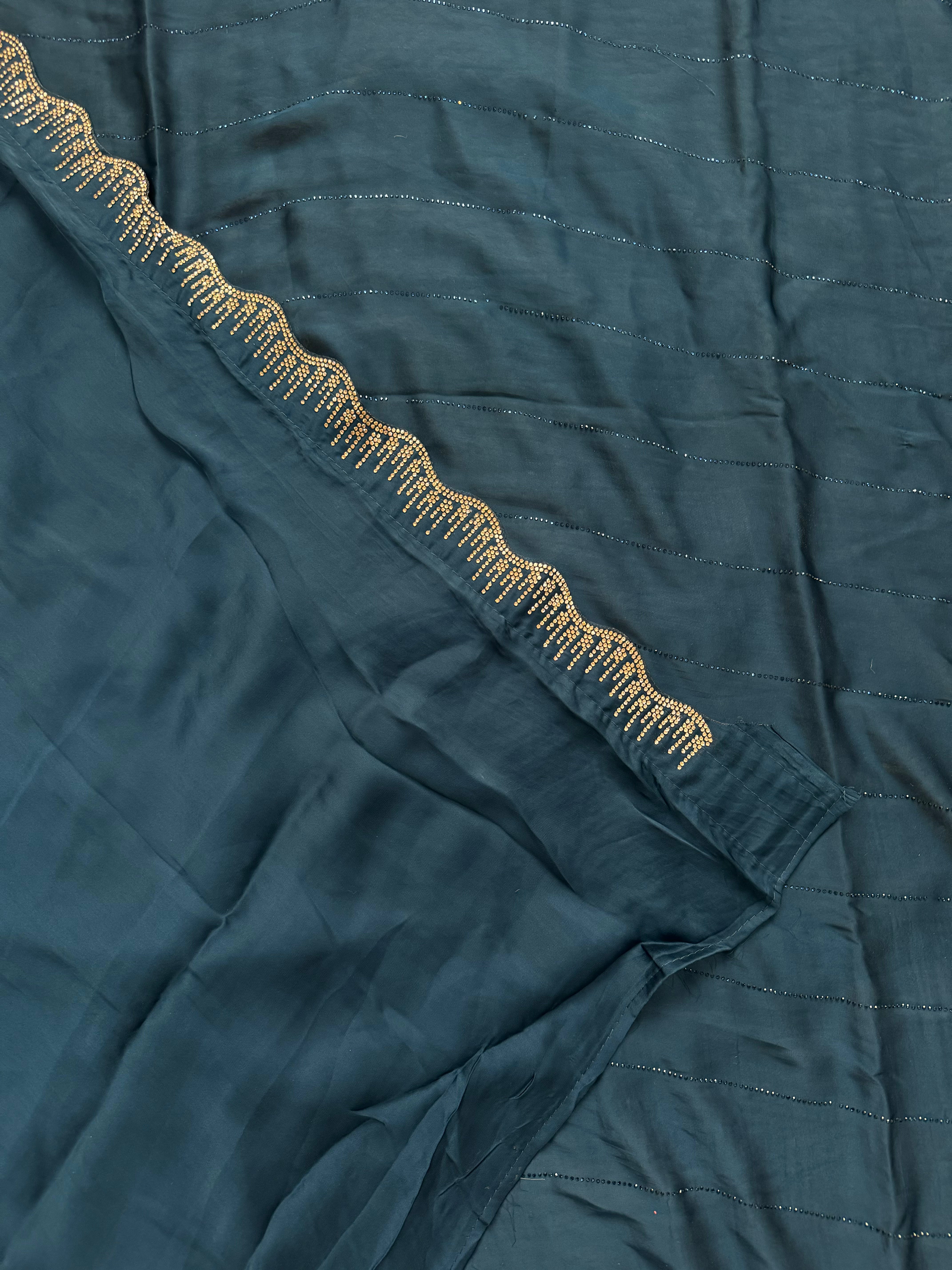 Purple satin crepe saree