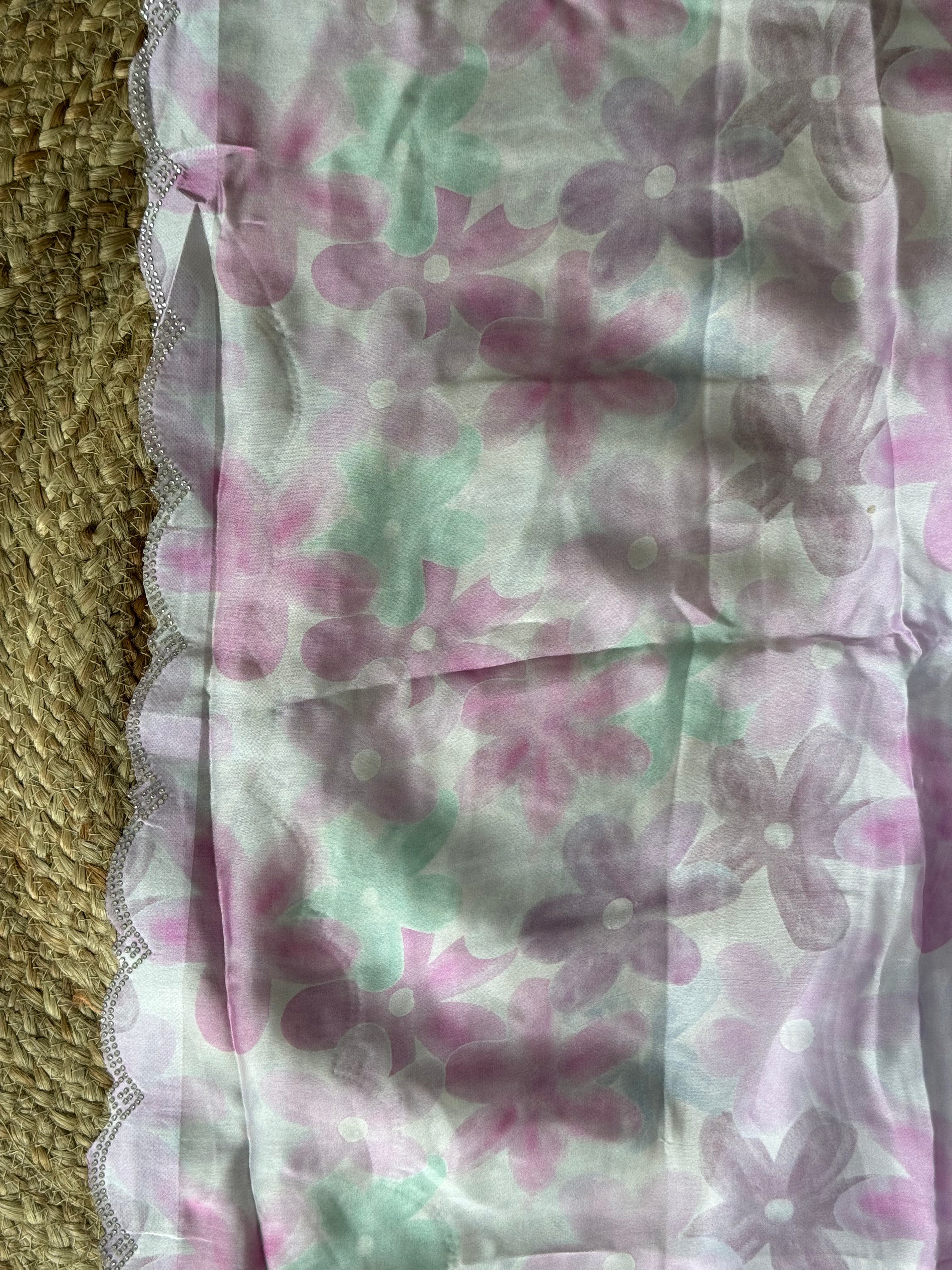 Lavender digital stone party wear satin saree