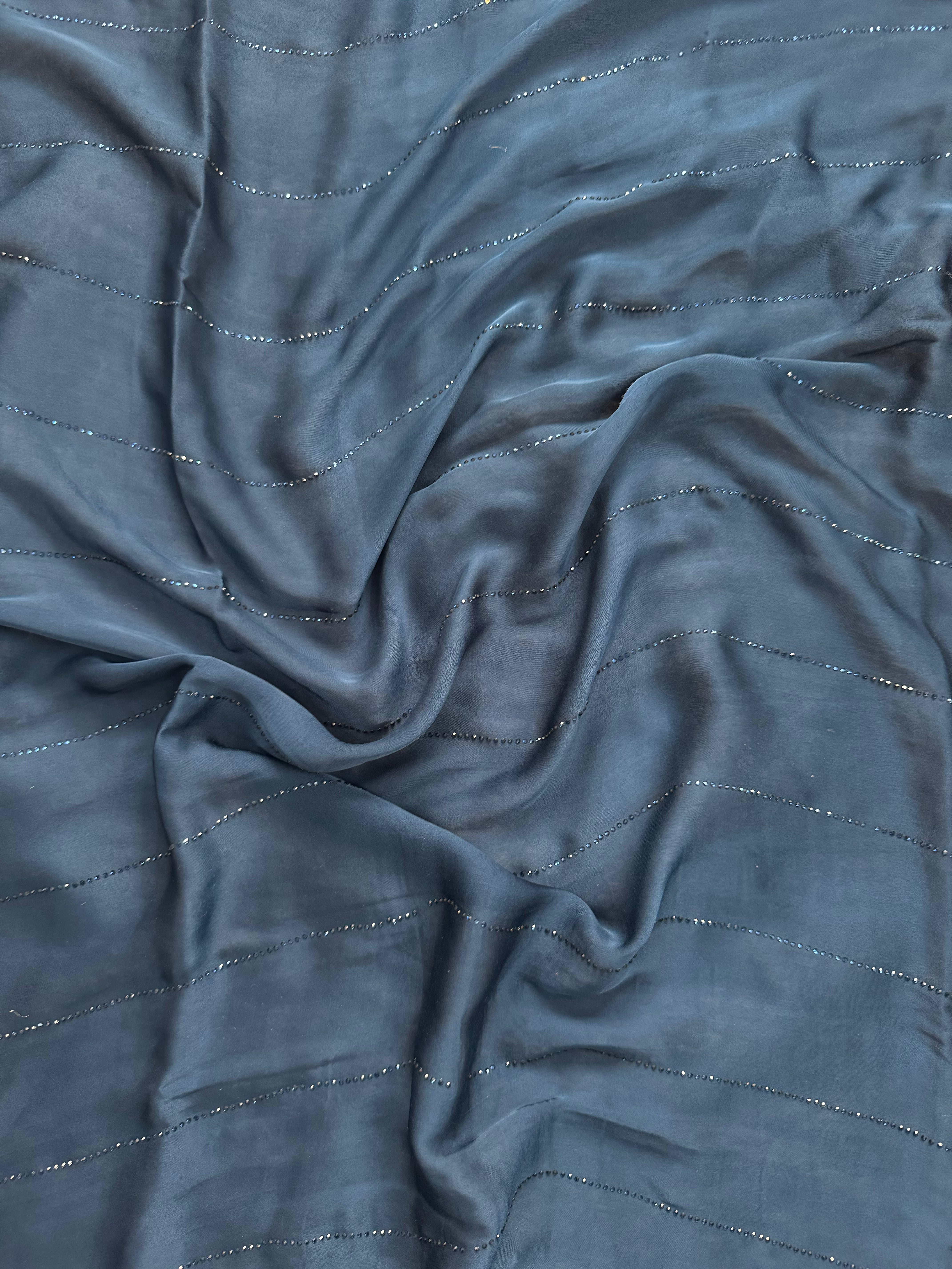 Purple satin crepe saree