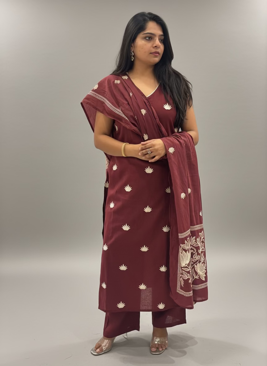 Maroon  Cotton straight fit Kurtha 661