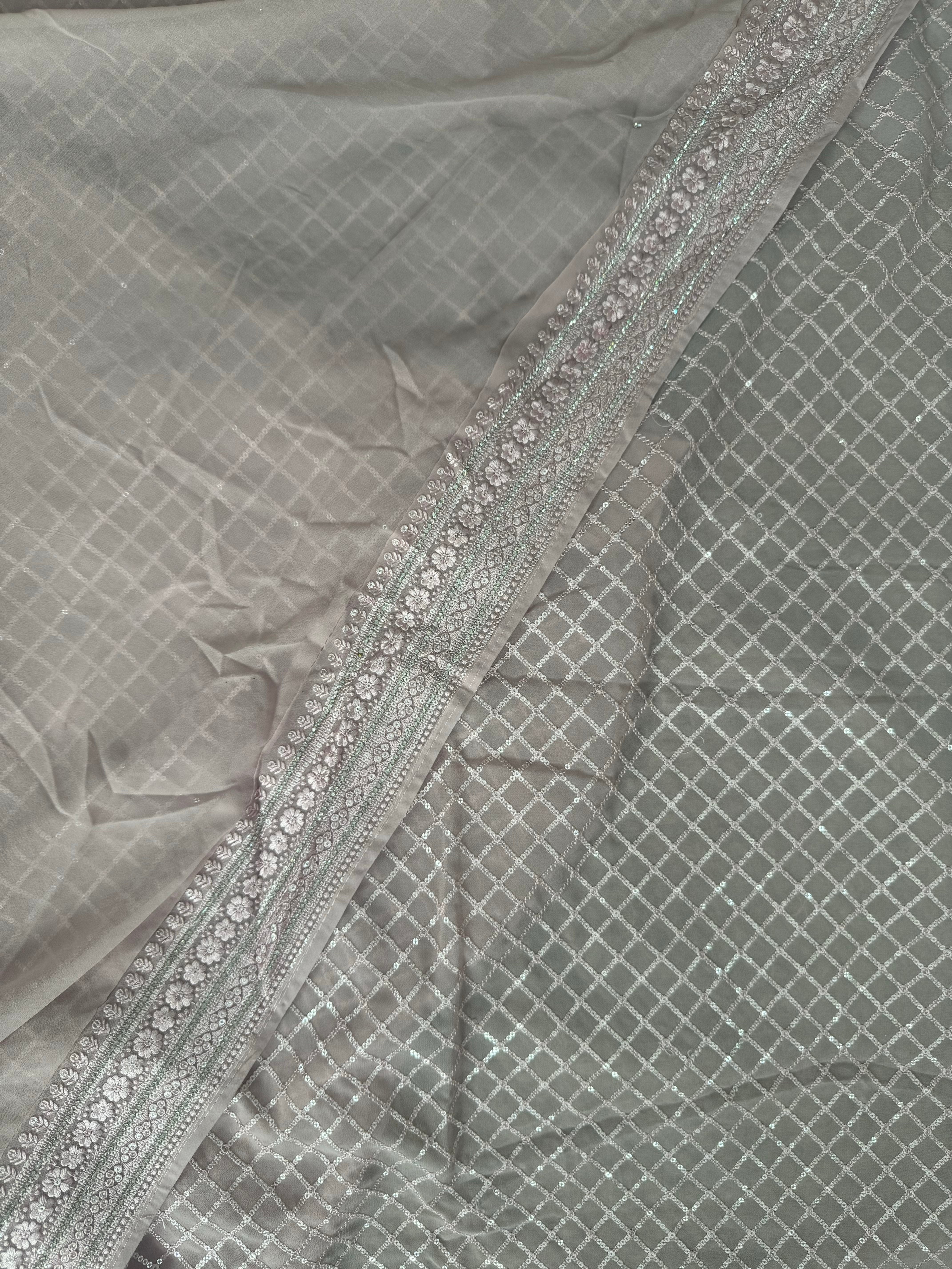 Pink sequins chickankari georgette saree