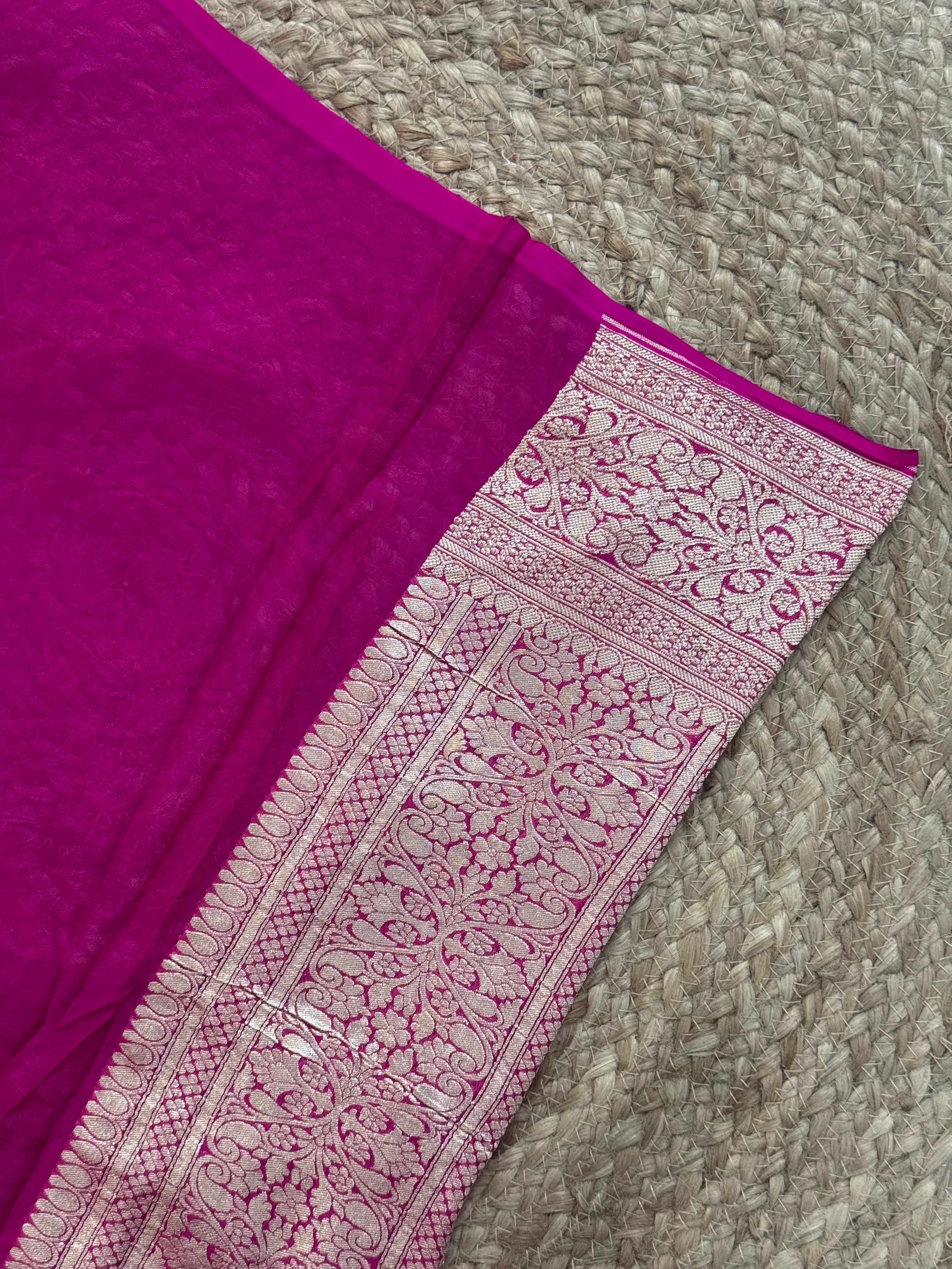 Pink meena pure kaddi georgette benarasi saree