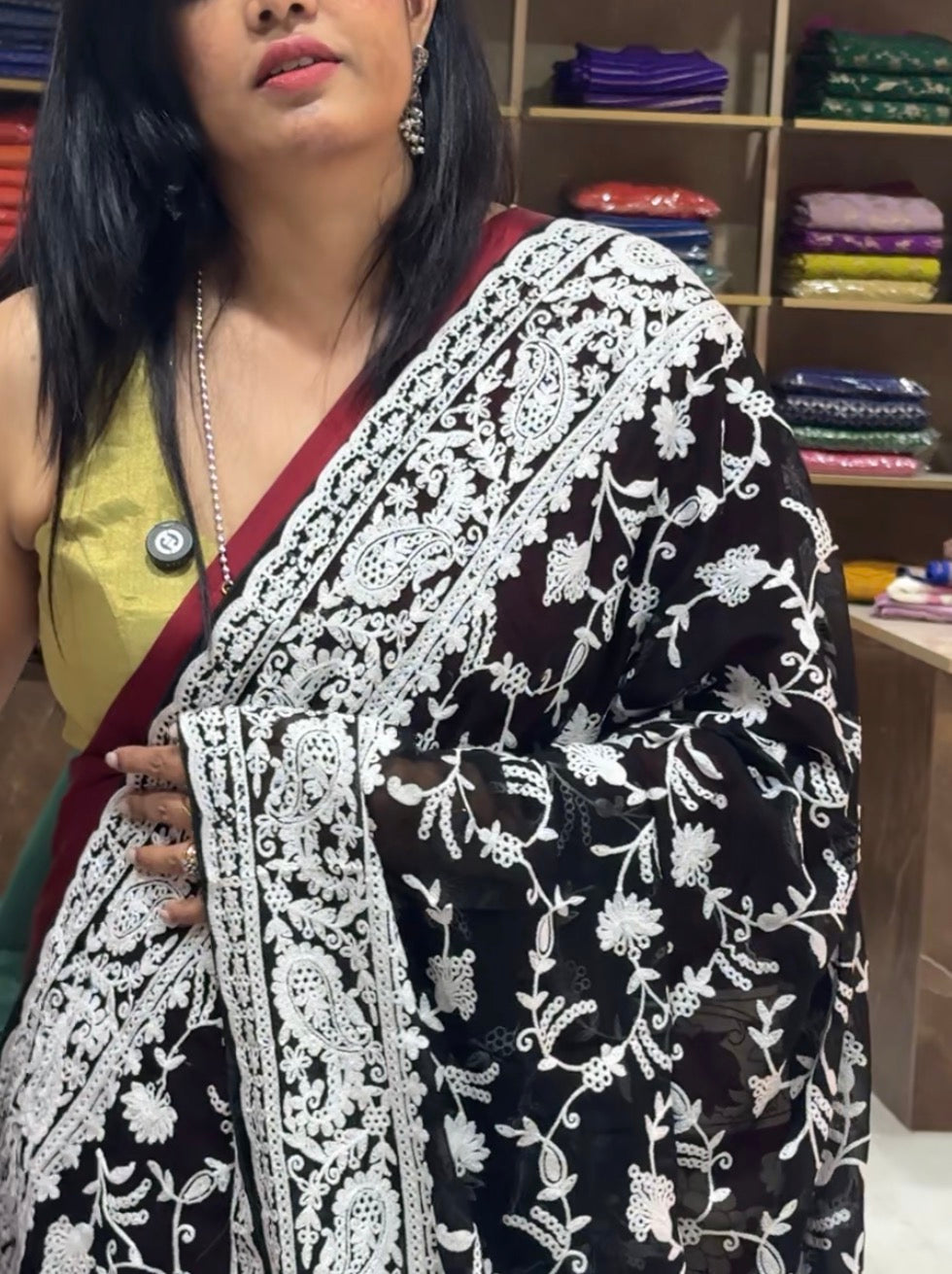 Black(2) chikankari georgette-11 saree