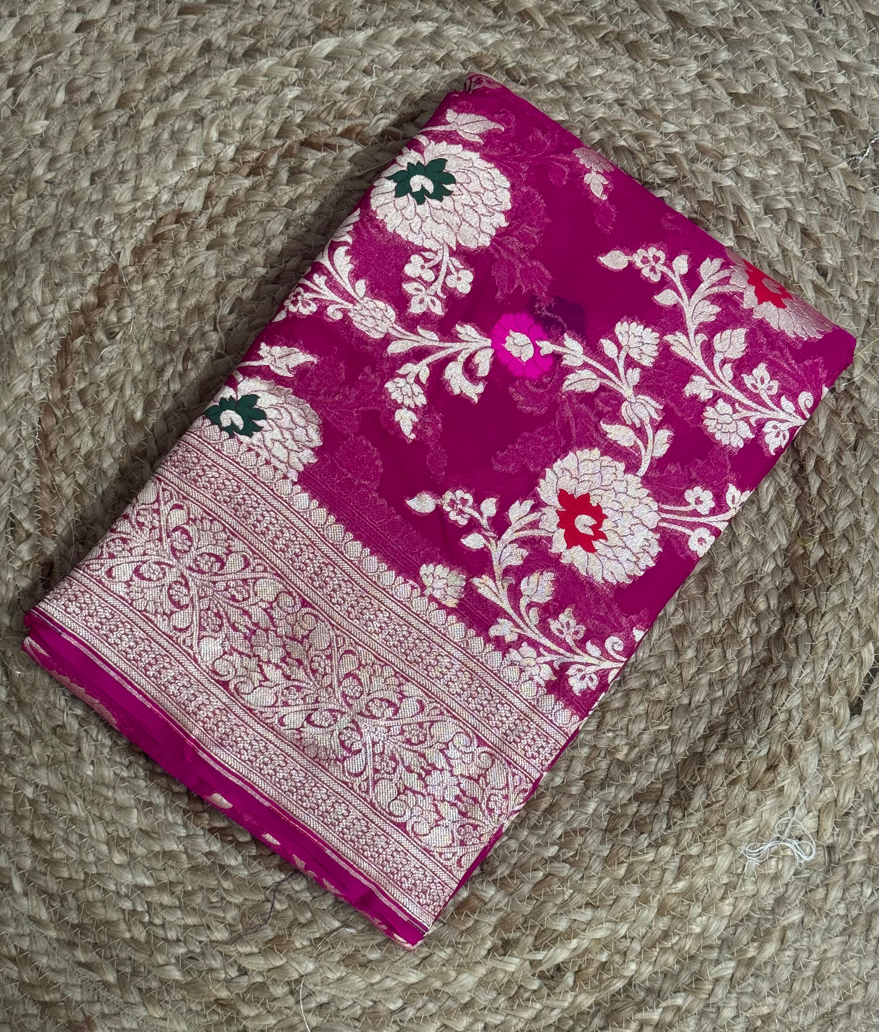 Pink meena pure kaddi georgette benarasi saree