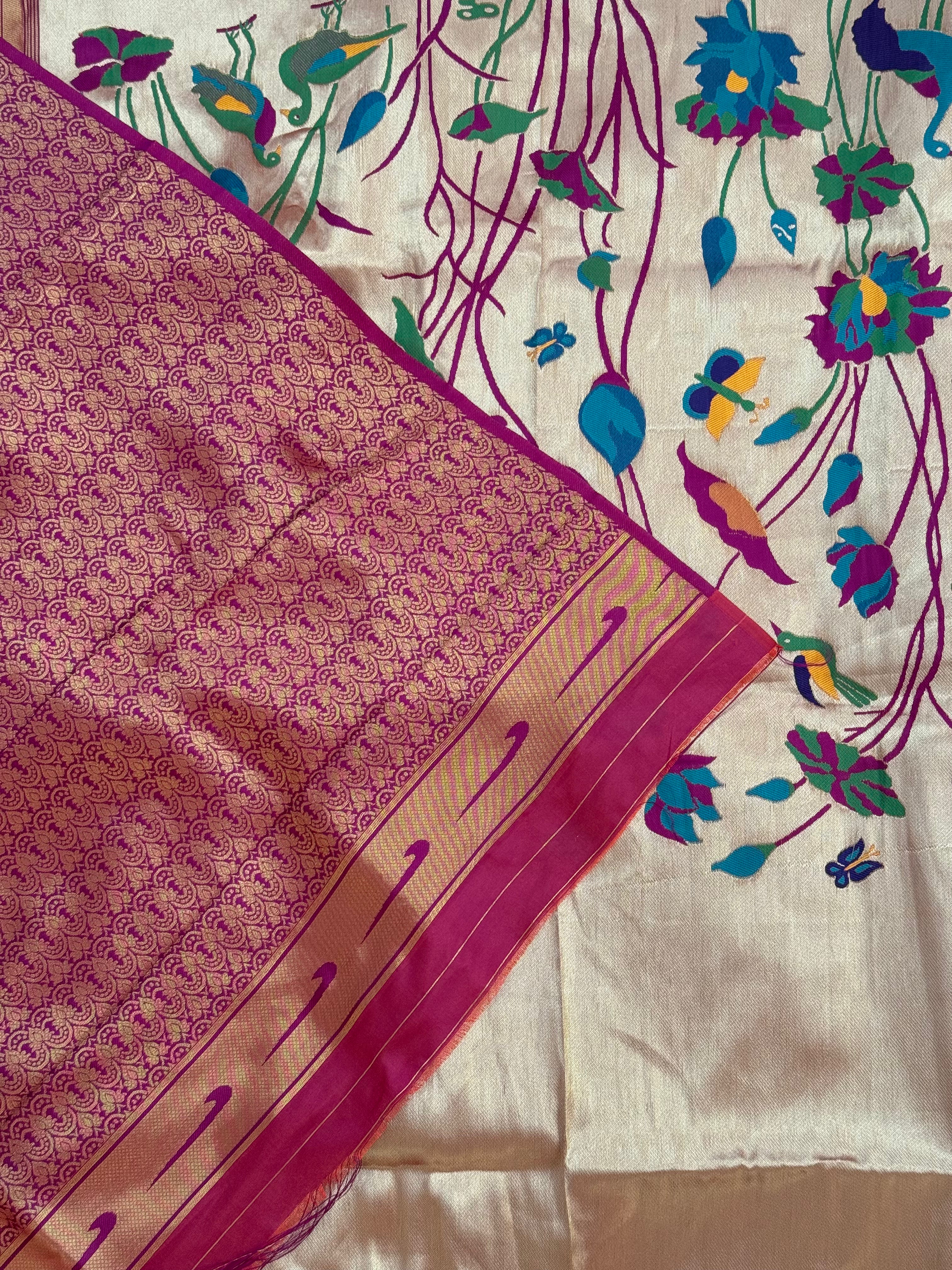 Golden wine paithani tissue silk saree
