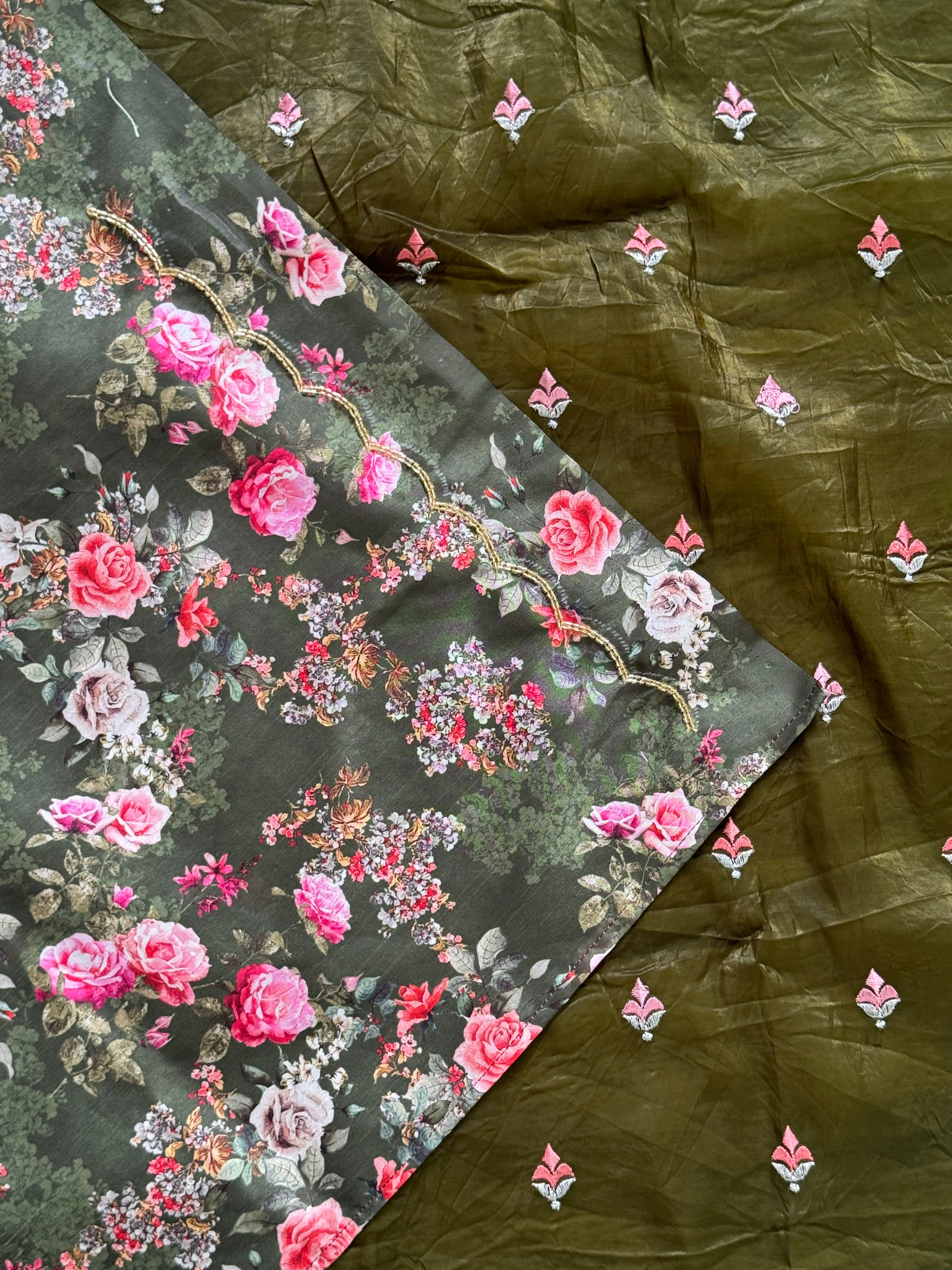 Green stone scallop party wear saree