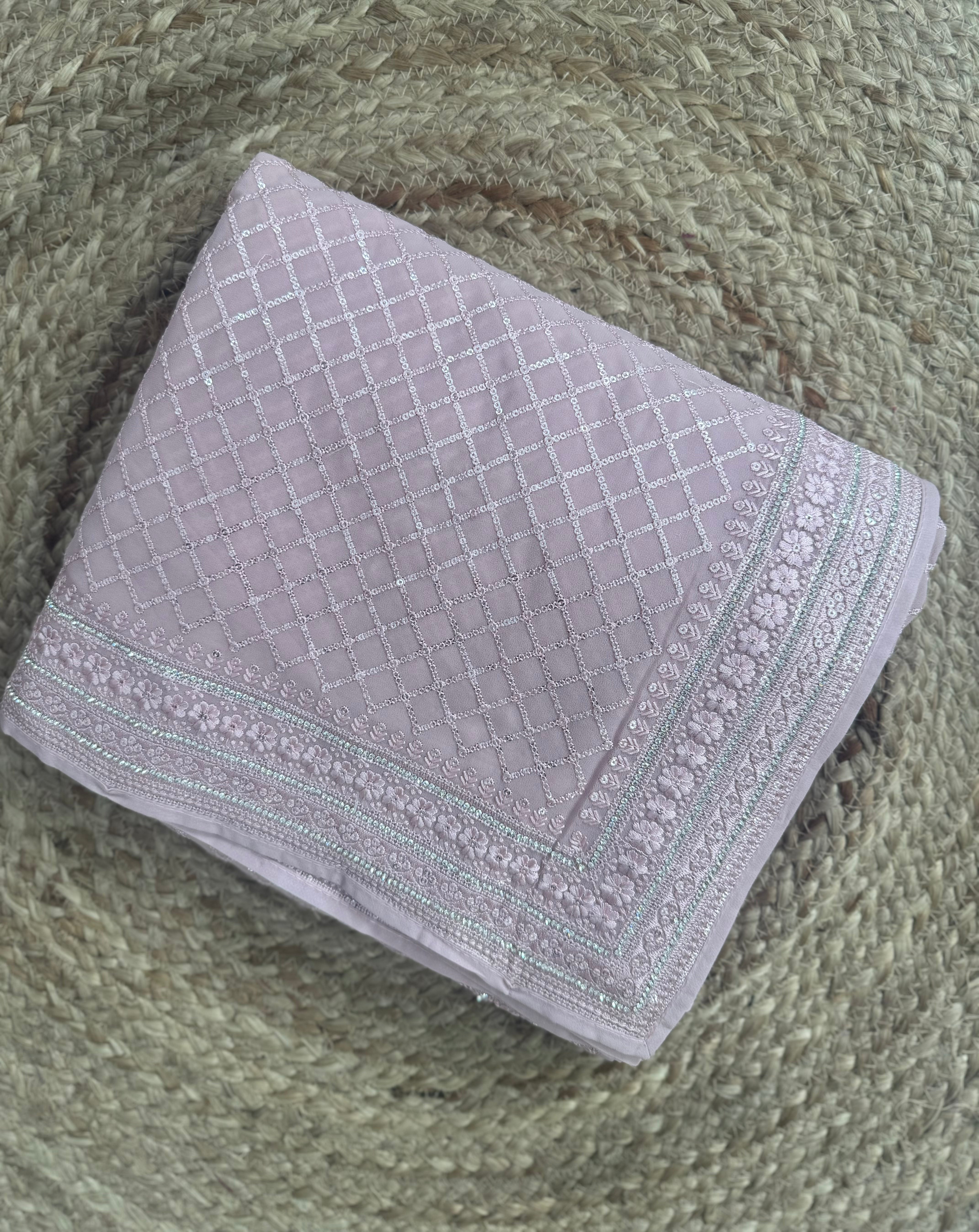 Pink sequins chickankari georgette saree