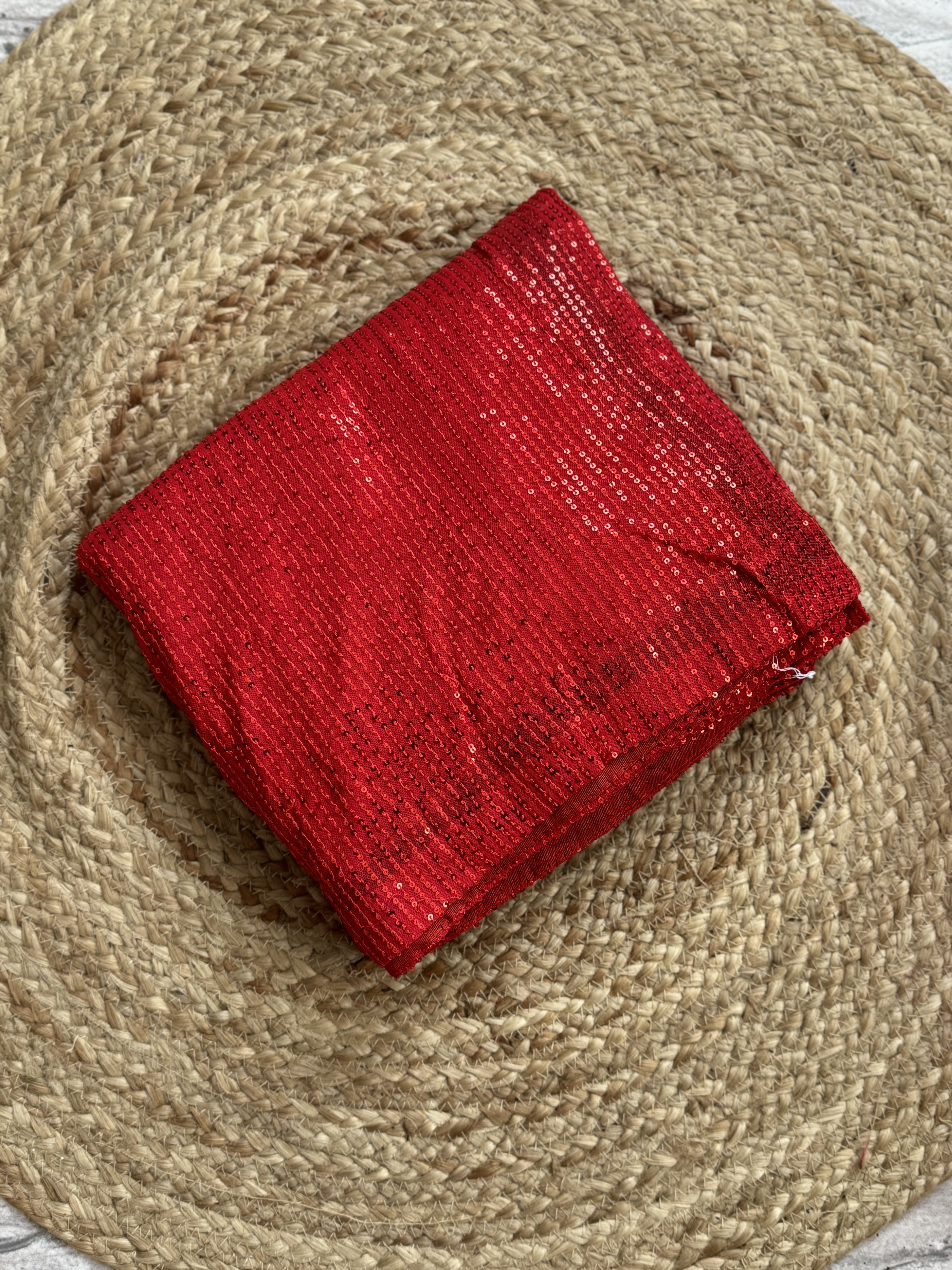 Red netted sequins Saree