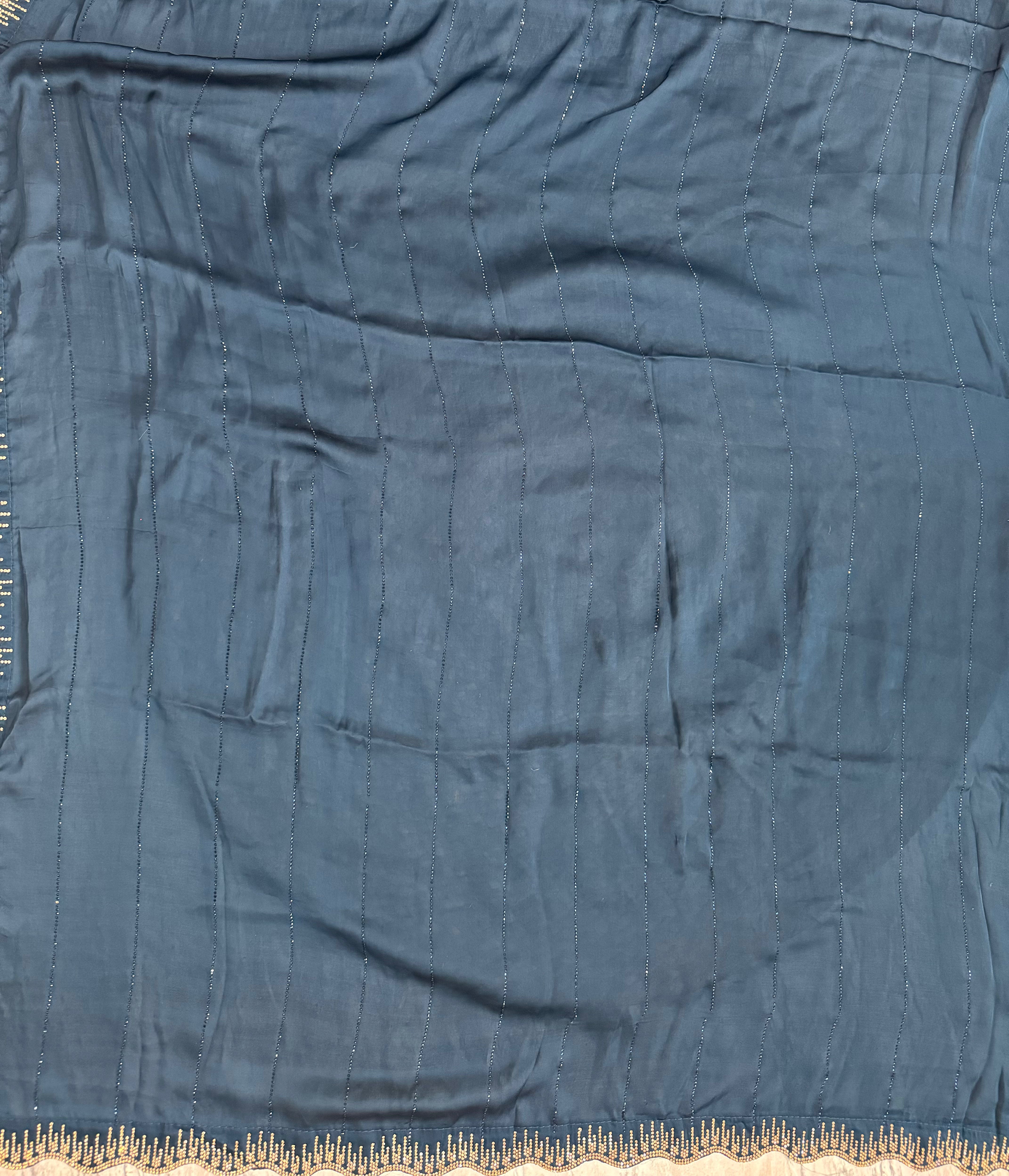 Purple satin crepe saree