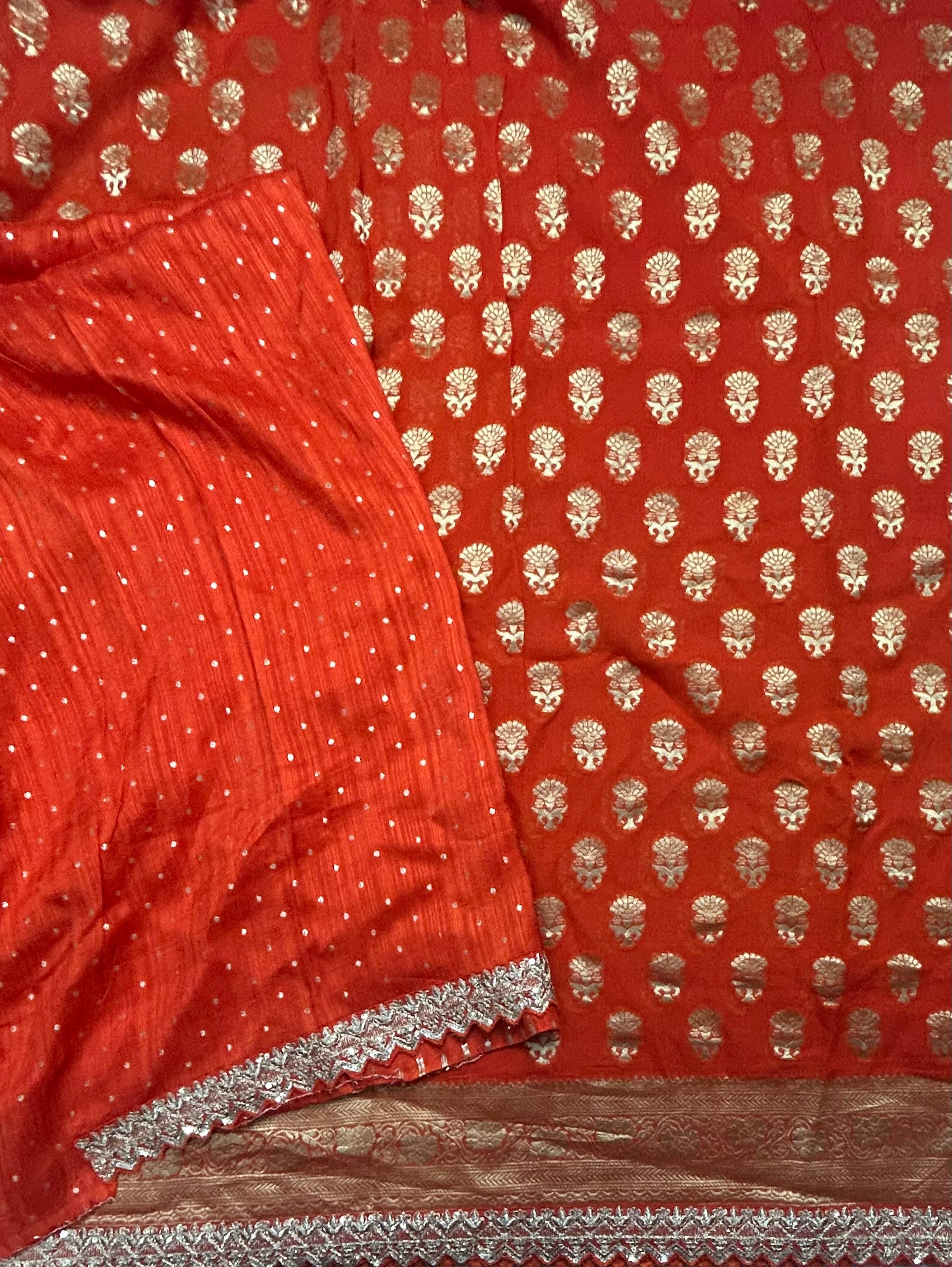Orange small Butta party wear small border saree