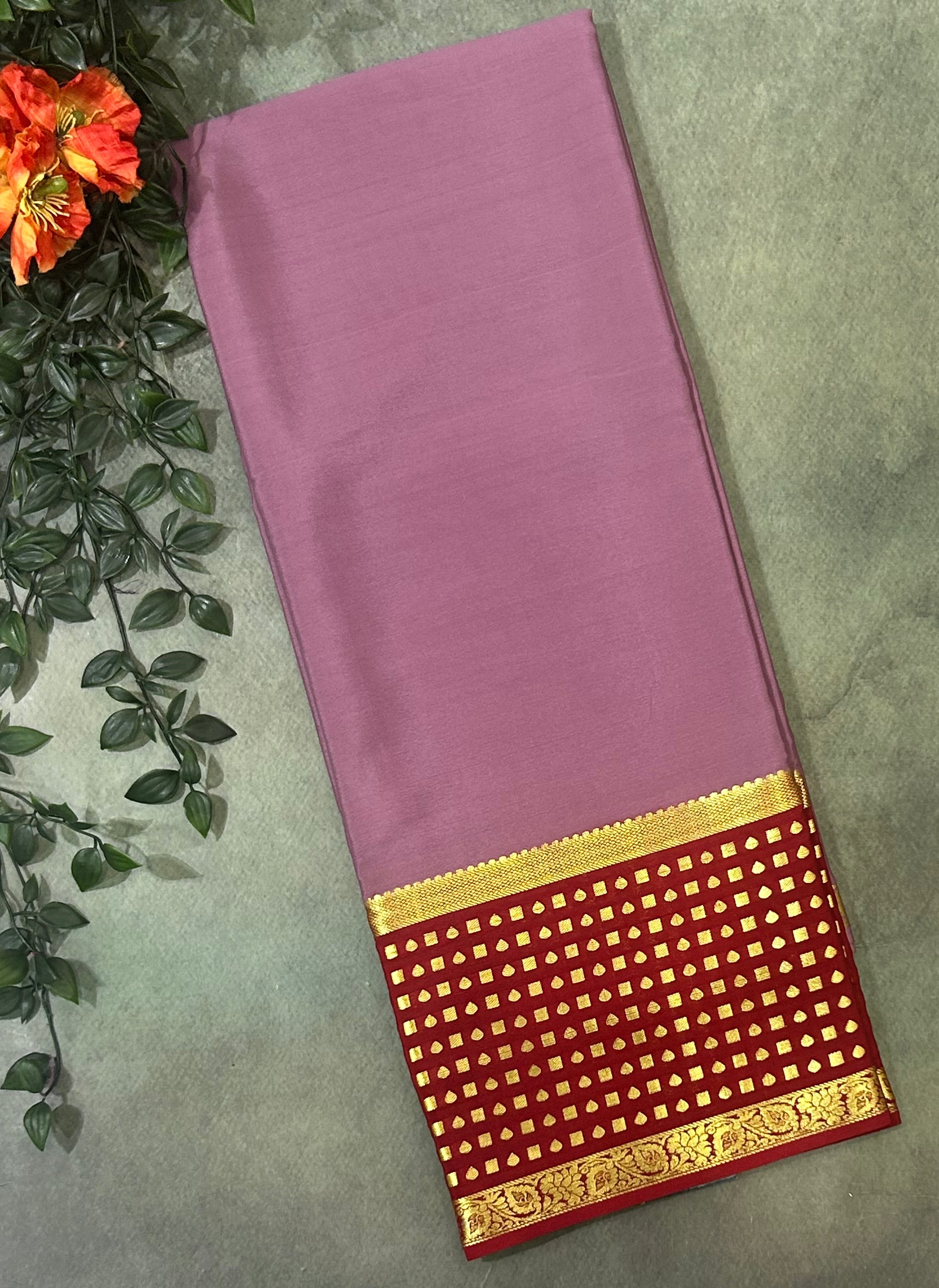 Dark onion pink pure Mysore crepe silk saree