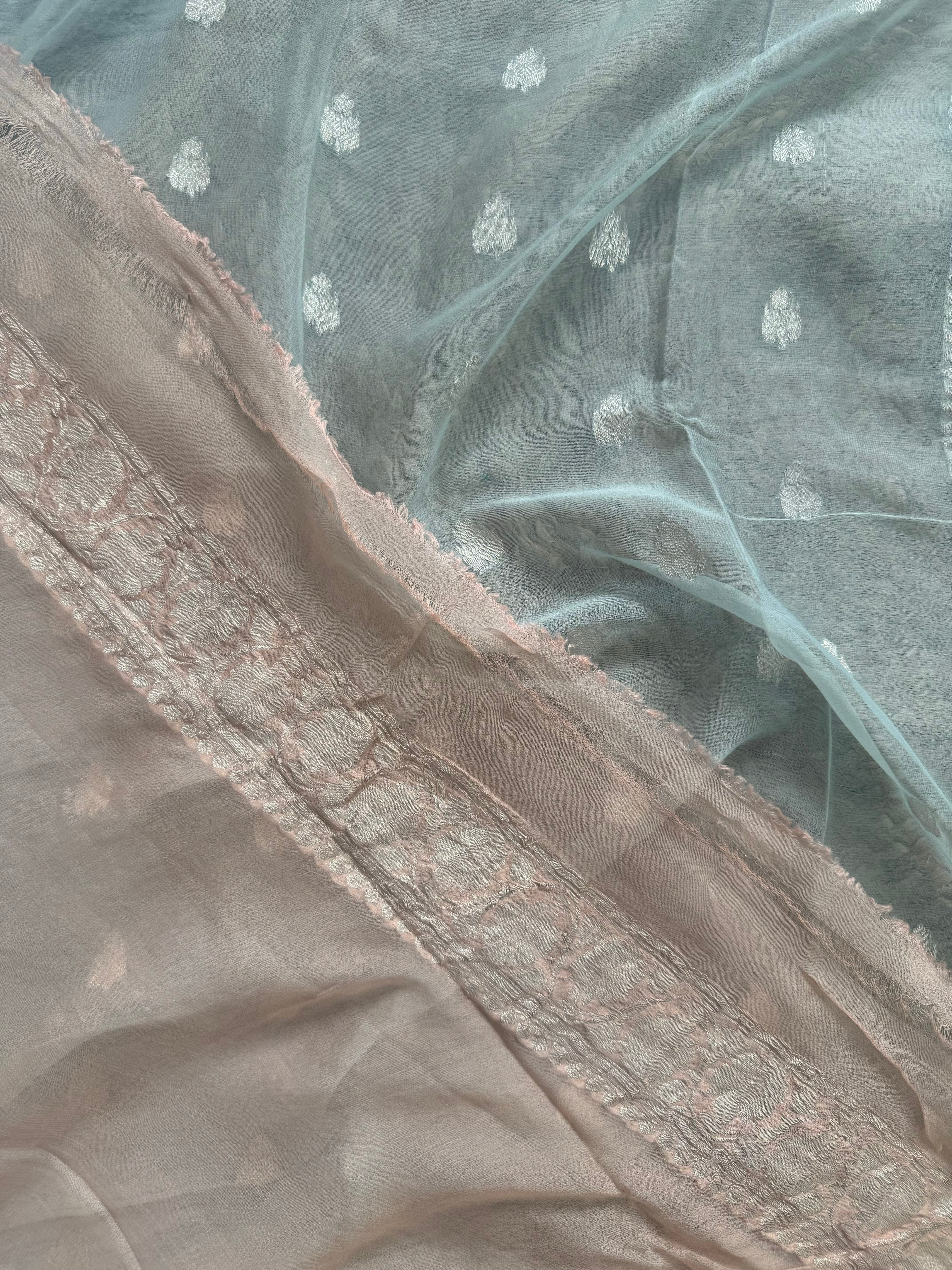 Pastel blue pure chiffon saree