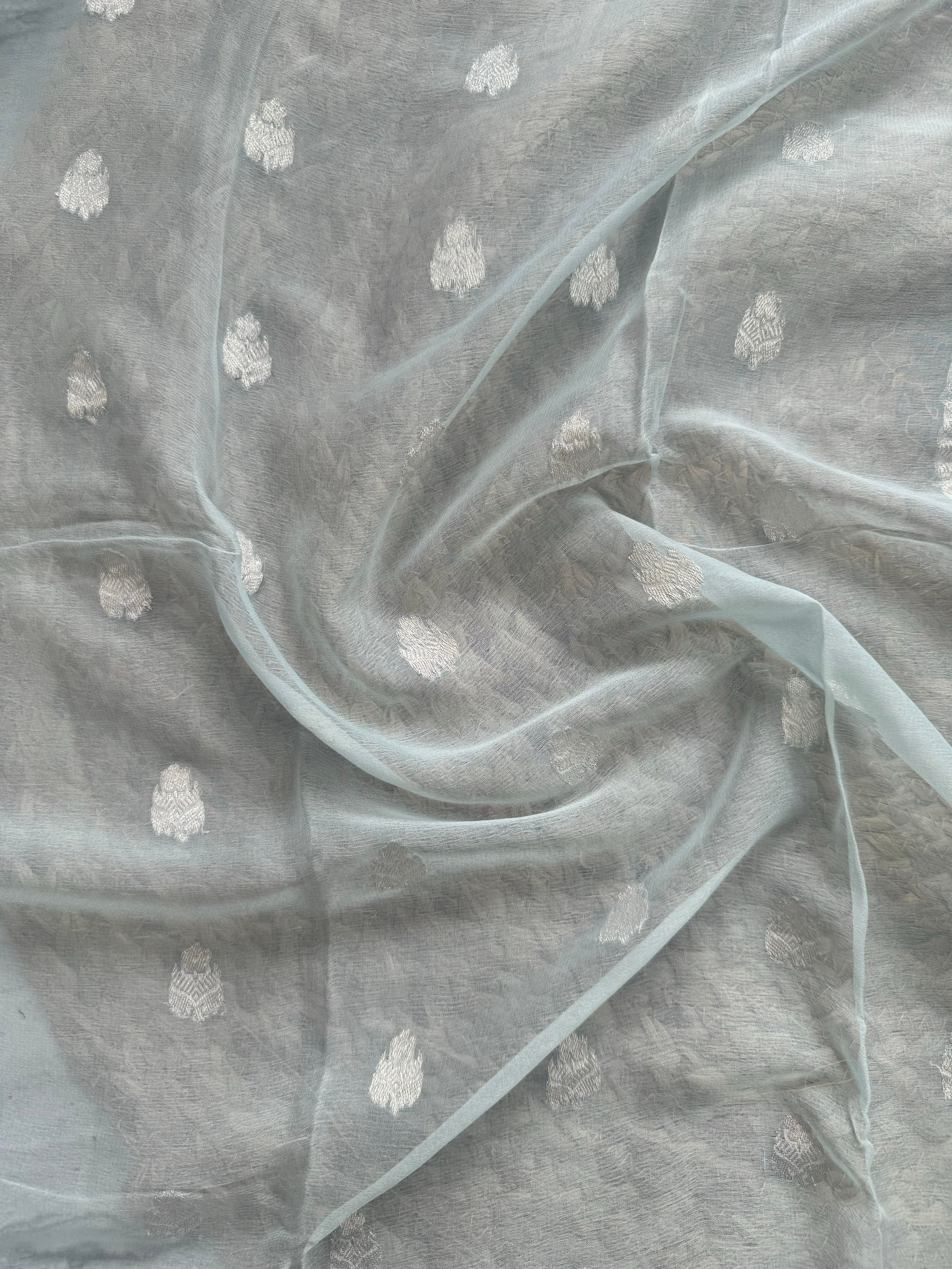 Pastel blue pure chiffon saree