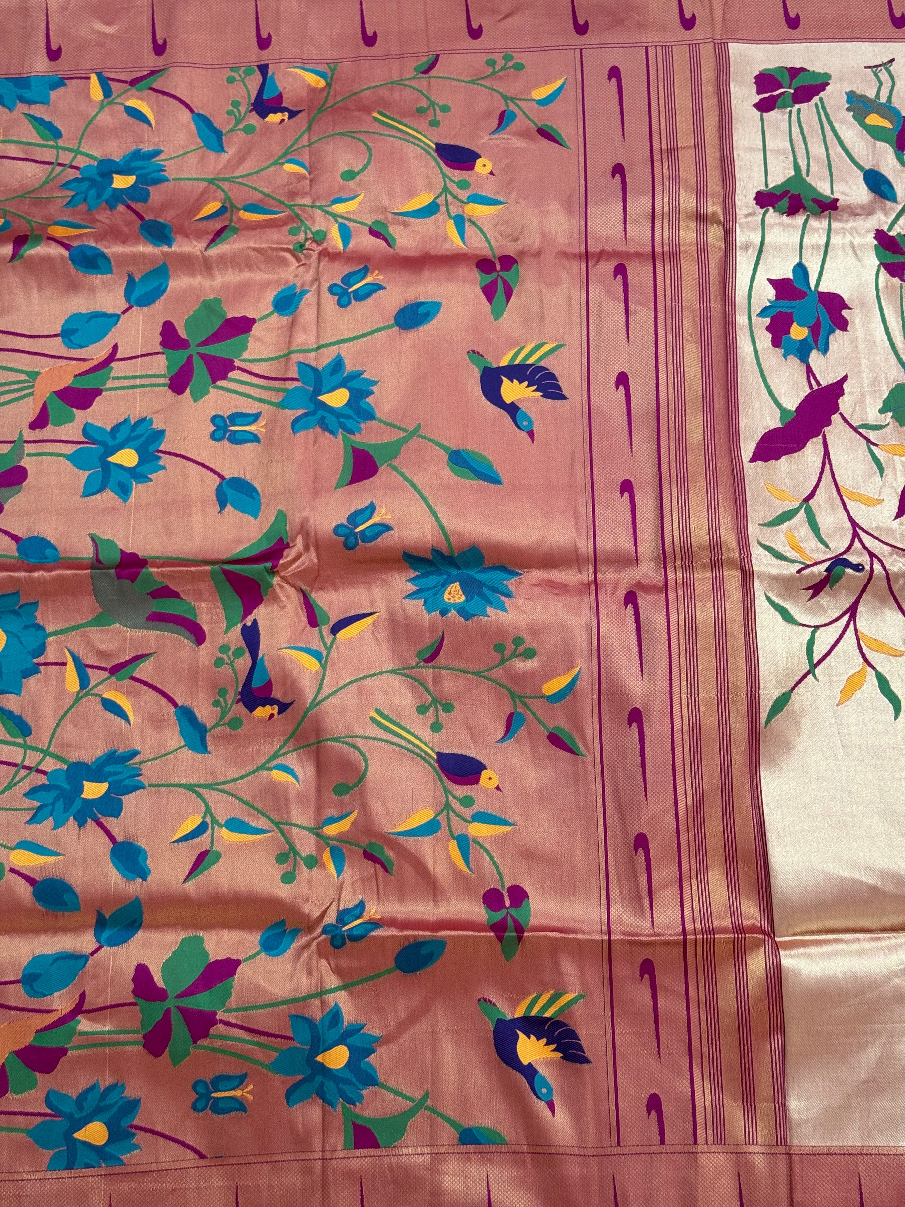 Golden wine paithani tissue silk saree