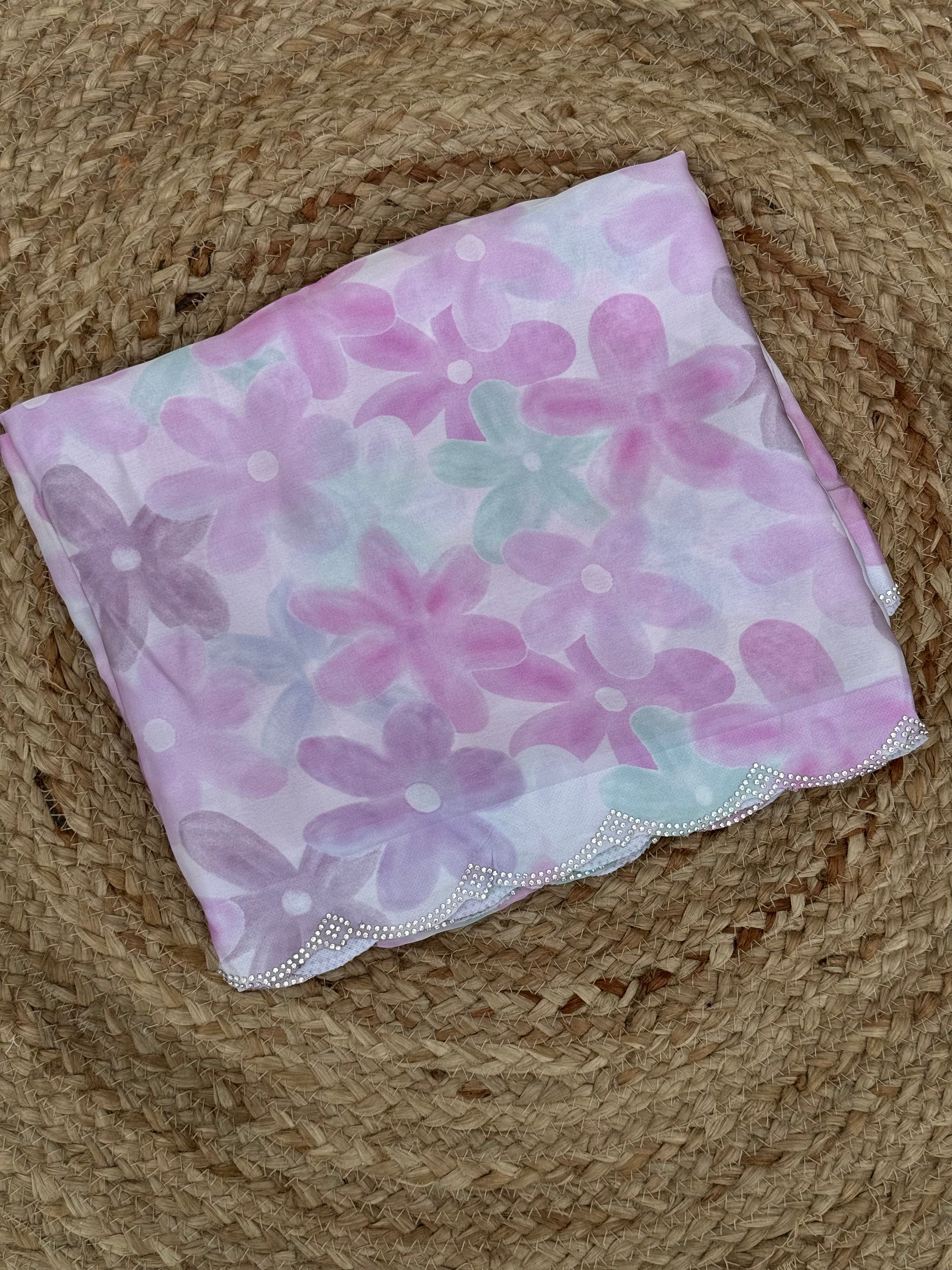 Lavender digital stone party wear satin saree